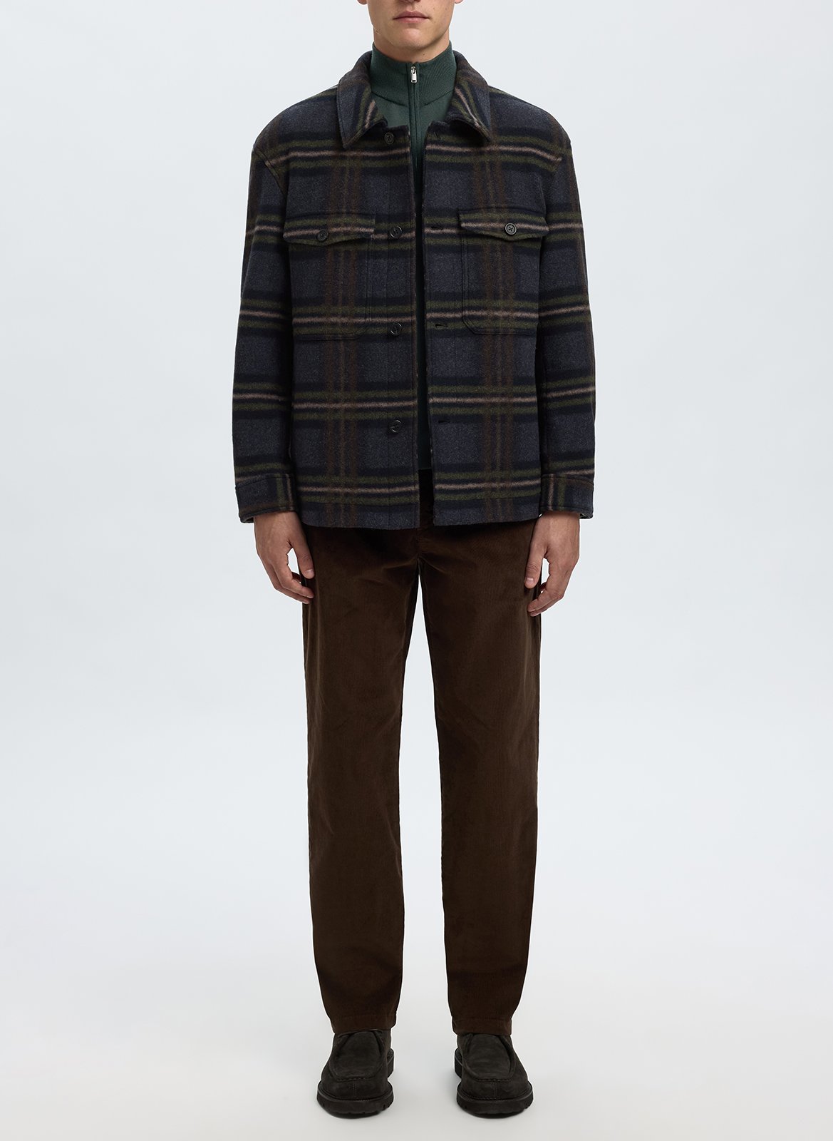 Surchemise droite en fibres recyclées mélangées à carreaux SELECTED Bleu