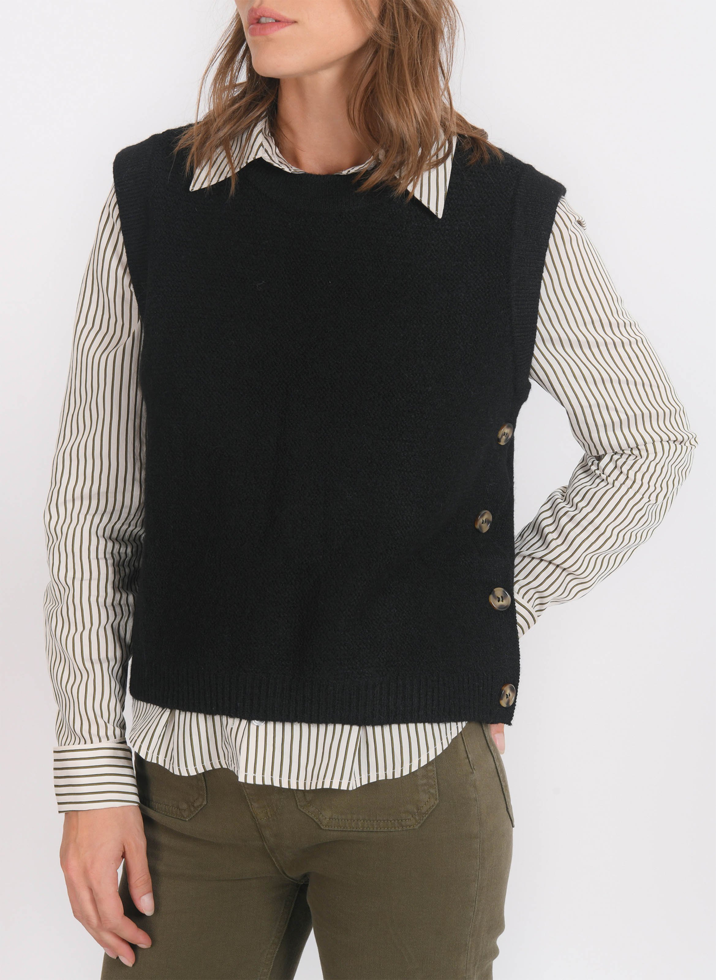 Pull sans manches col rond en maille mélangée KOOKAI