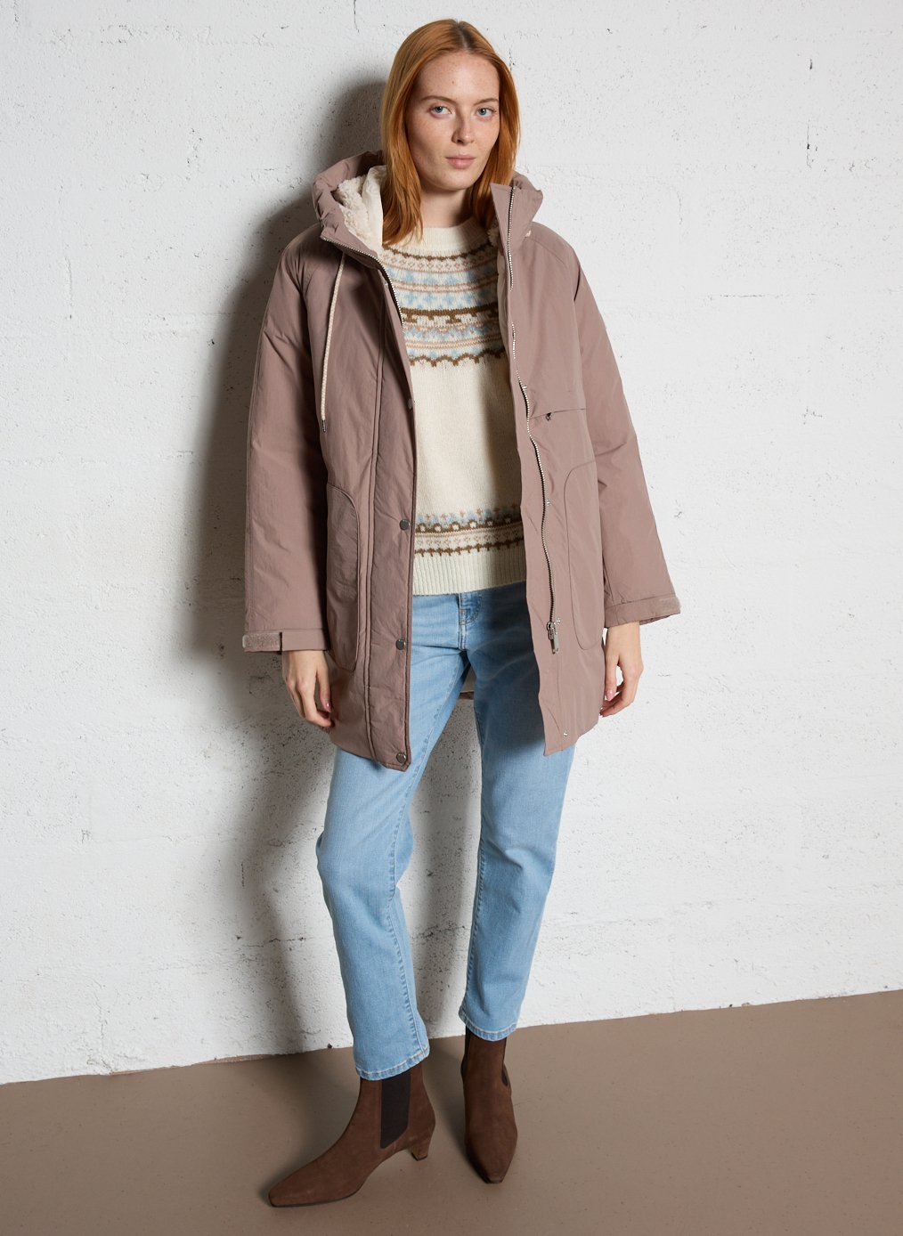 High-neck straight-cut padded jacket IKKS Beige