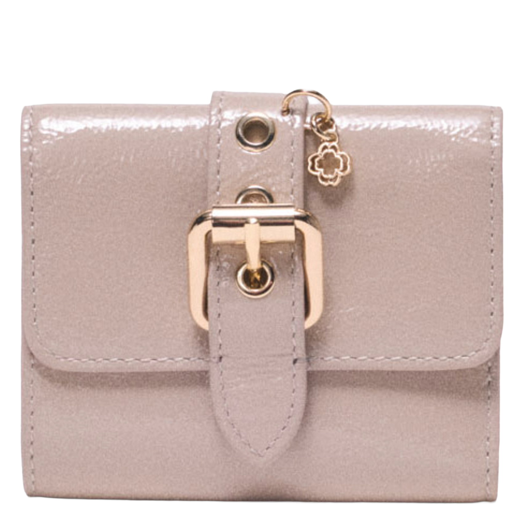 Effen leren portemonnee met klep MAJE Beige