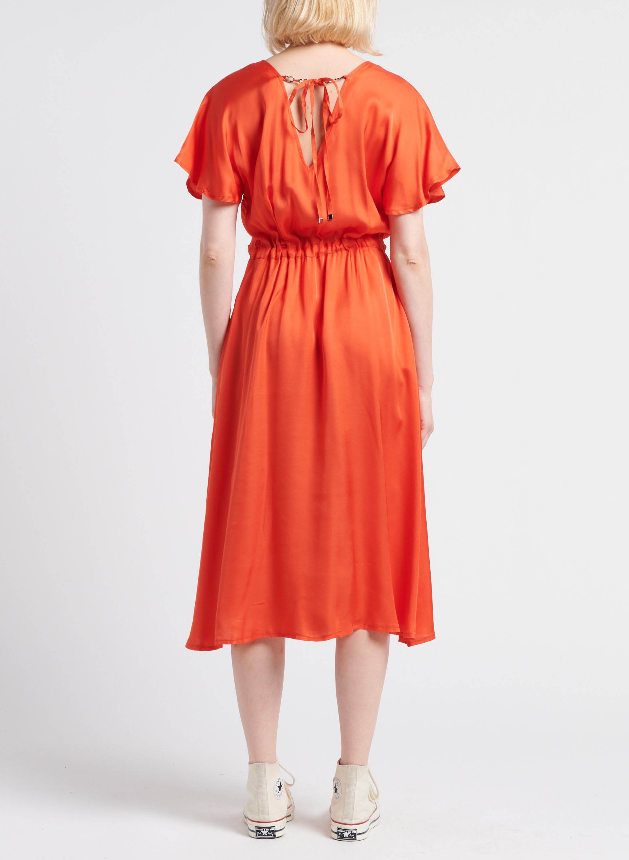 Robe longue col V satinée LA PETITE FRANCAISE Orange