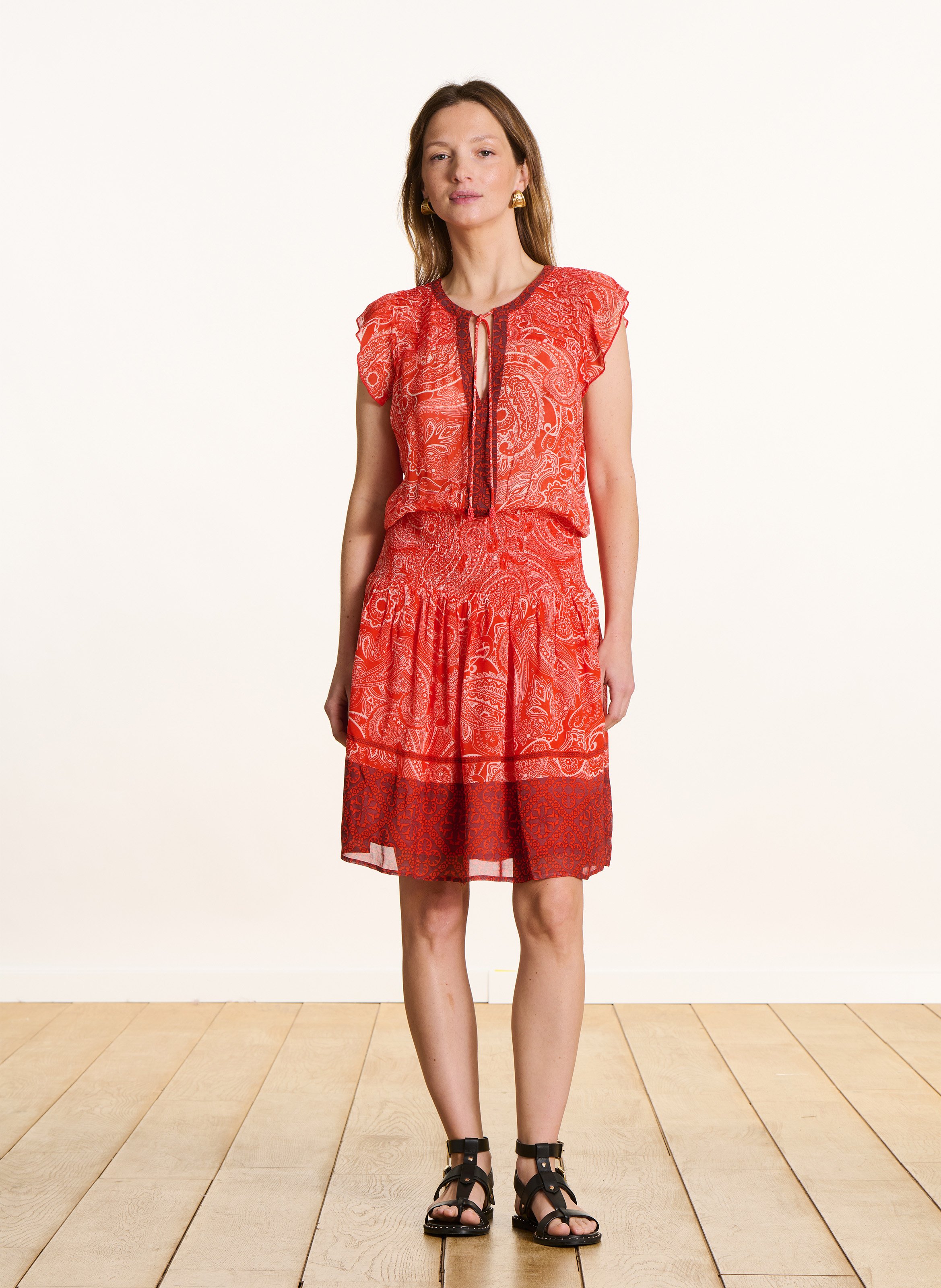 Korte jurk met V-hals LA FEE MARABOUTEE Orange