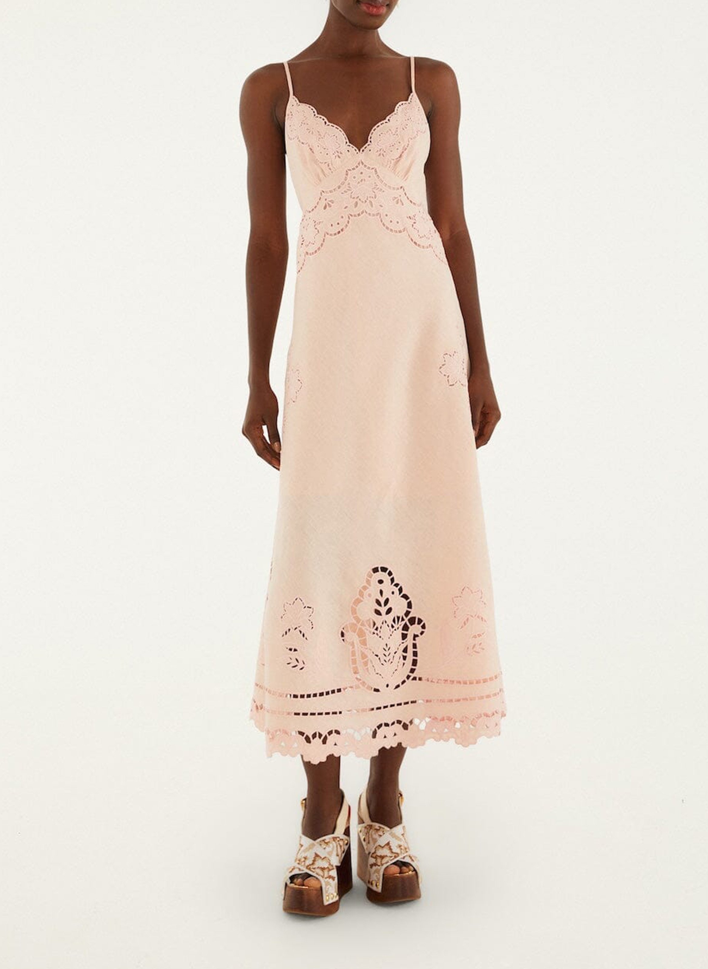 Long linen V-neck dress FARM RIO Pink