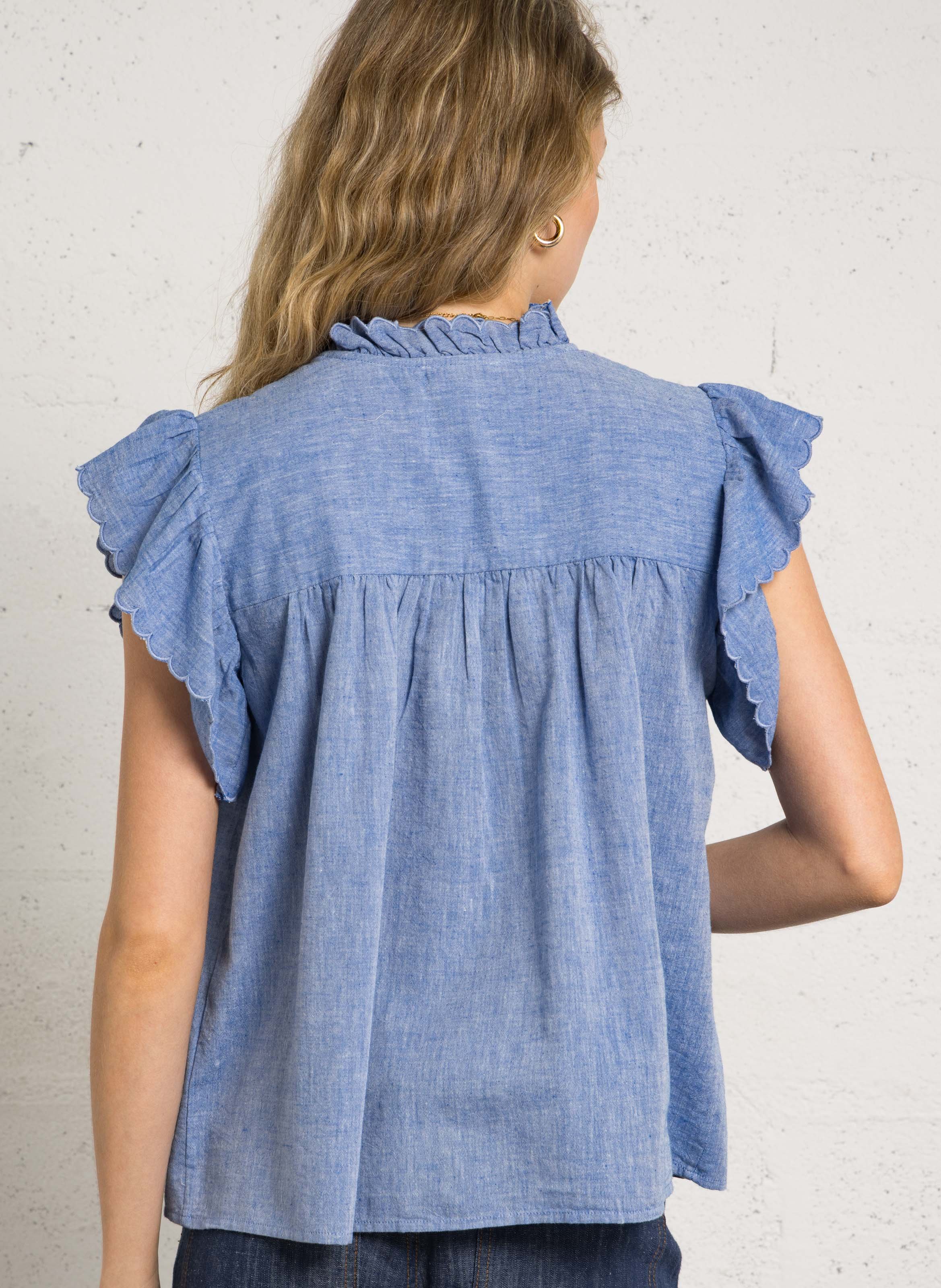 V-neck checked shirt FEEKA Blue