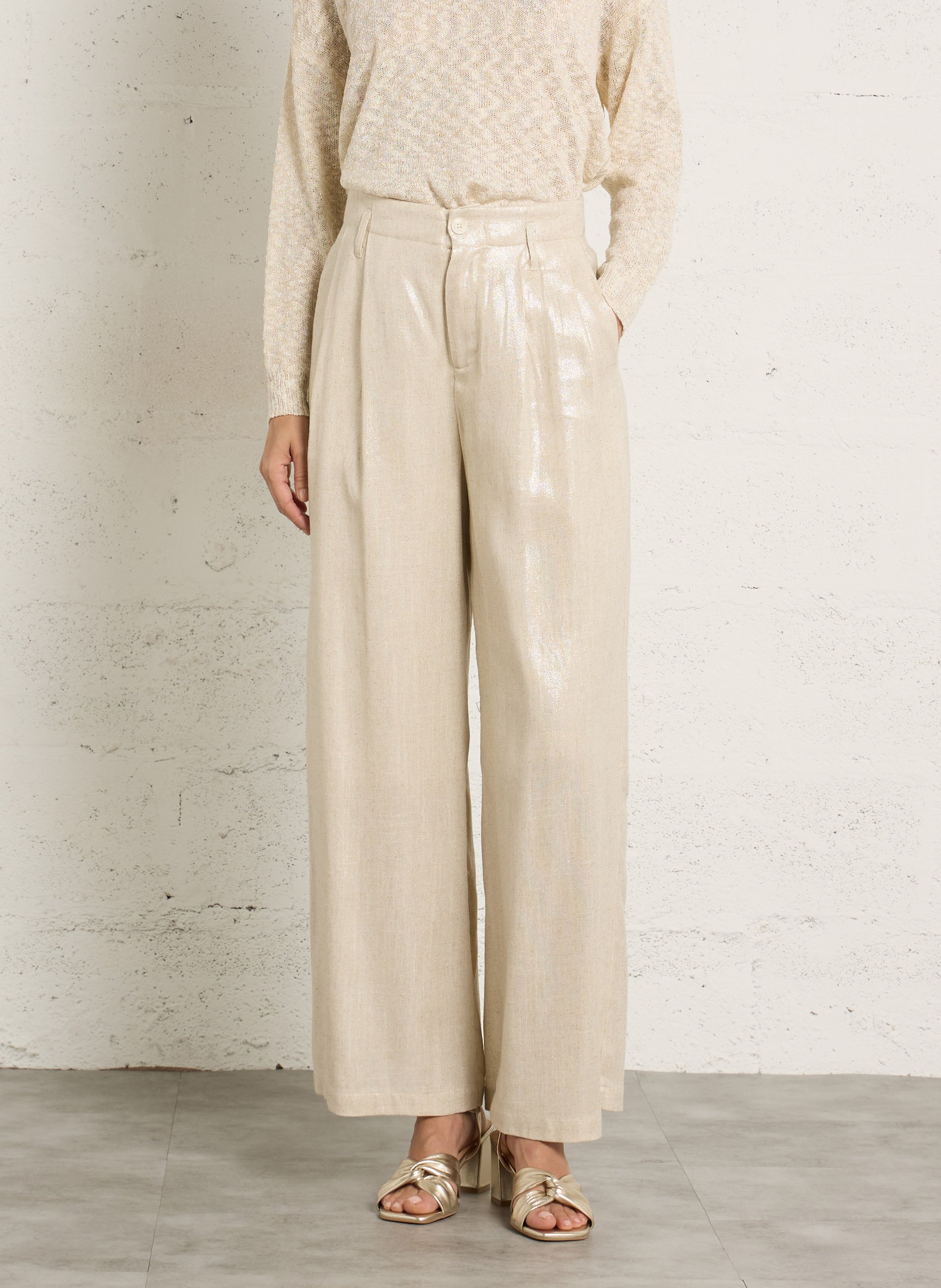 Pantalon large pailleté SEE U SOON Beige
