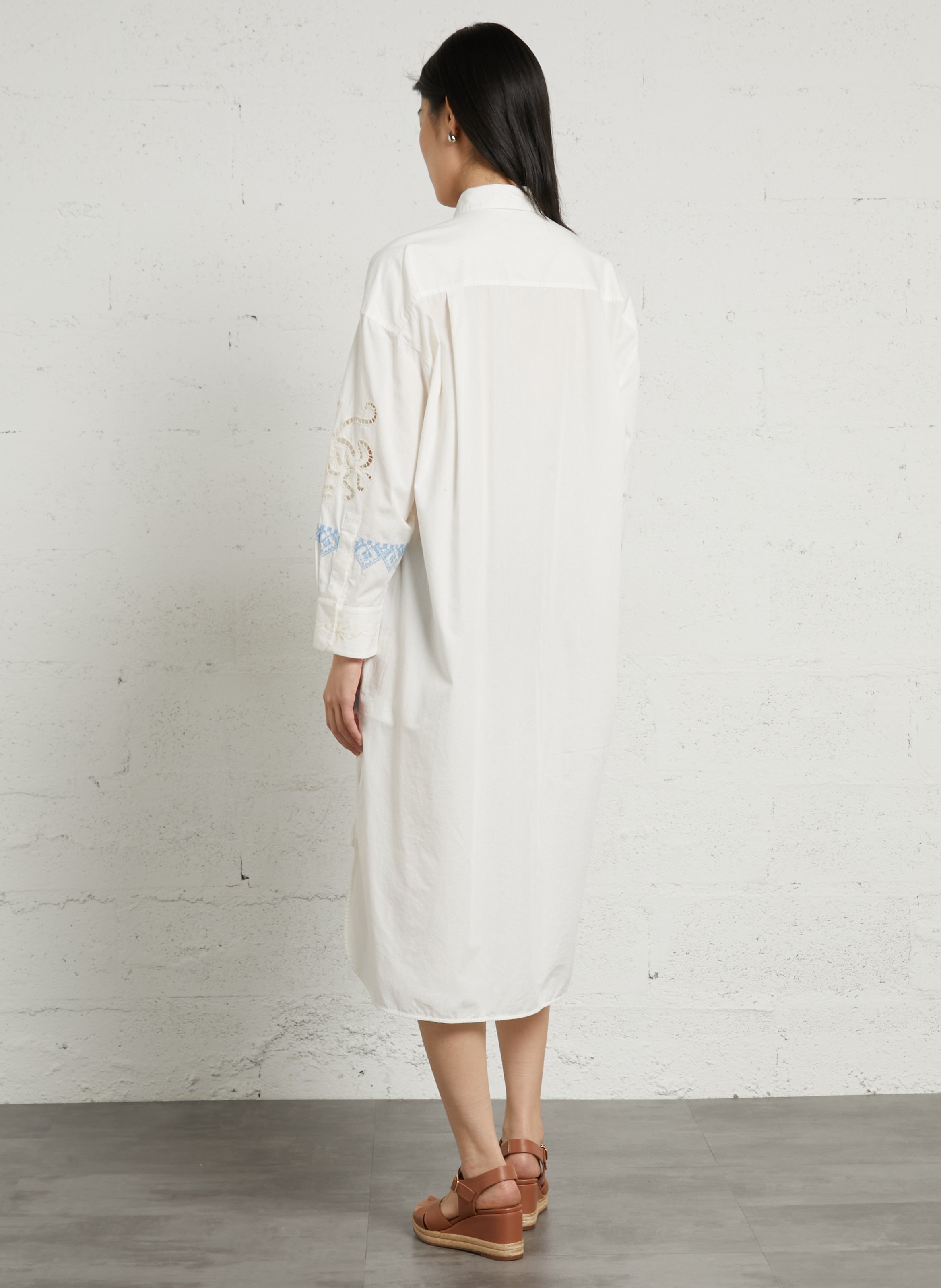 Langes Baumwollkleid mit klassischem Kragen MAX MARA WEEK END Weiss