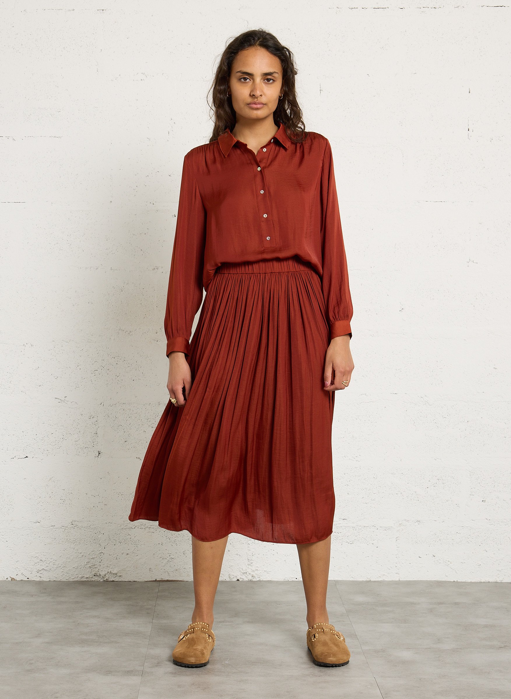 Jupe midi plissée MAISON 123 Rouge