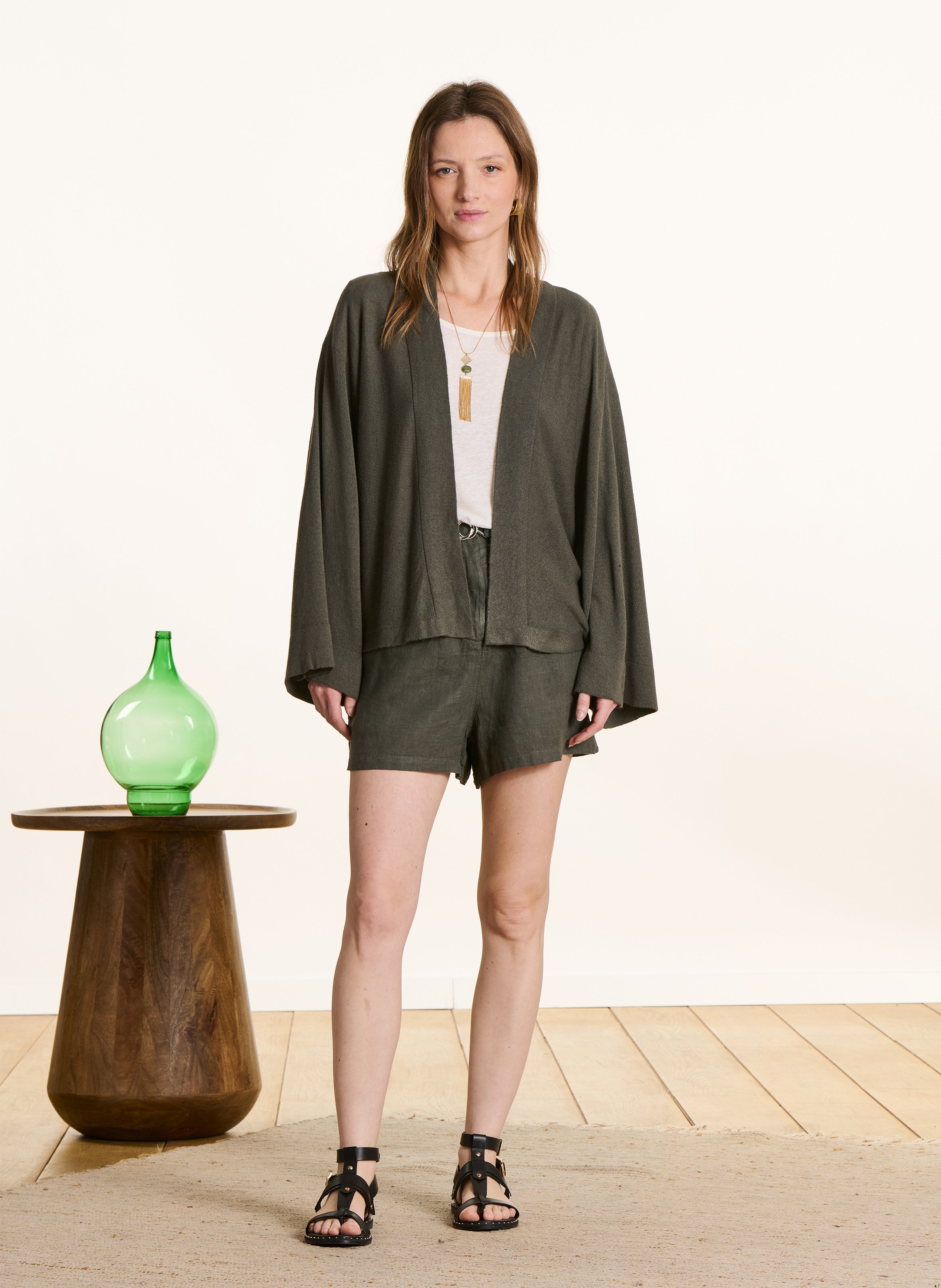 Gilet ouvert en maille souple LA FEE MARABOUTEE Vert