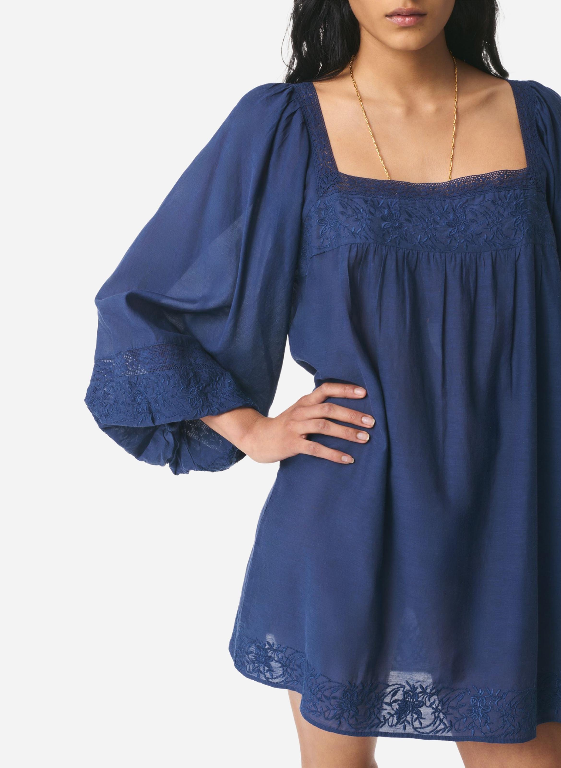 Square-neck cotton-blend short dress VANESSA BRUNO Blue