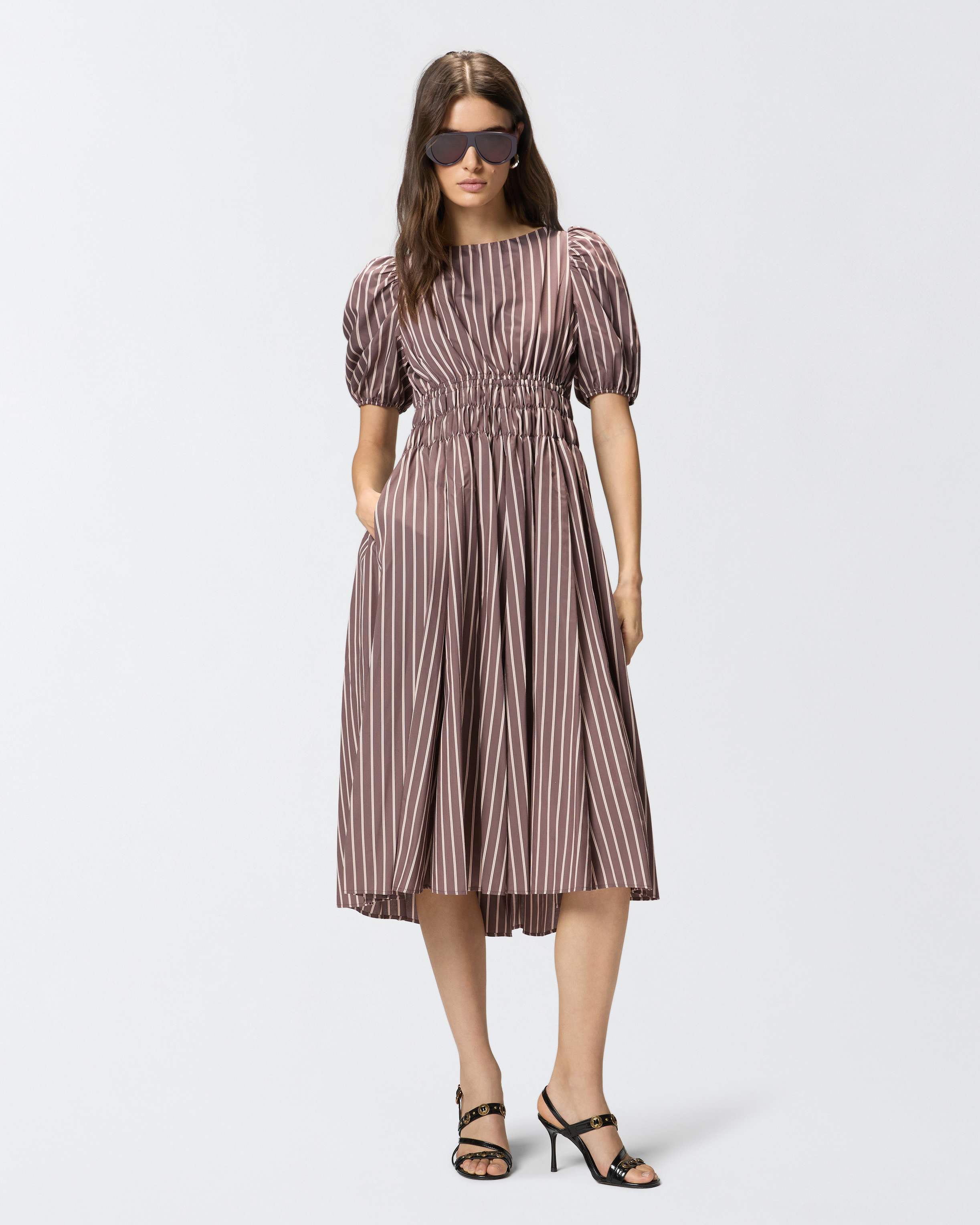 Robe midi à rayures et dos nu PINKO Marron