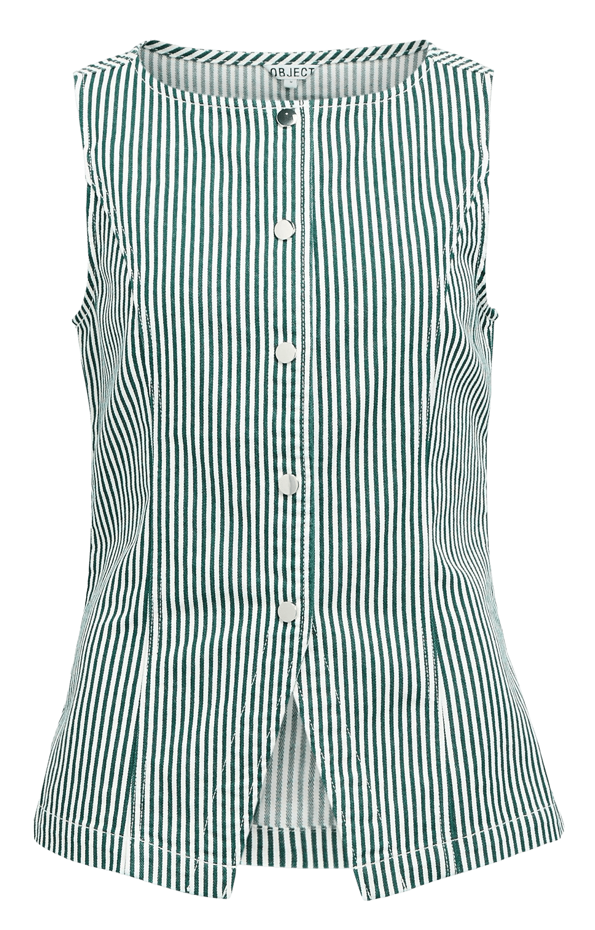 Eng anliegendes Oberteil mit Rundhalsausschnitt aus gestreiftem Baumwollmischgewebe OBJECT Beige