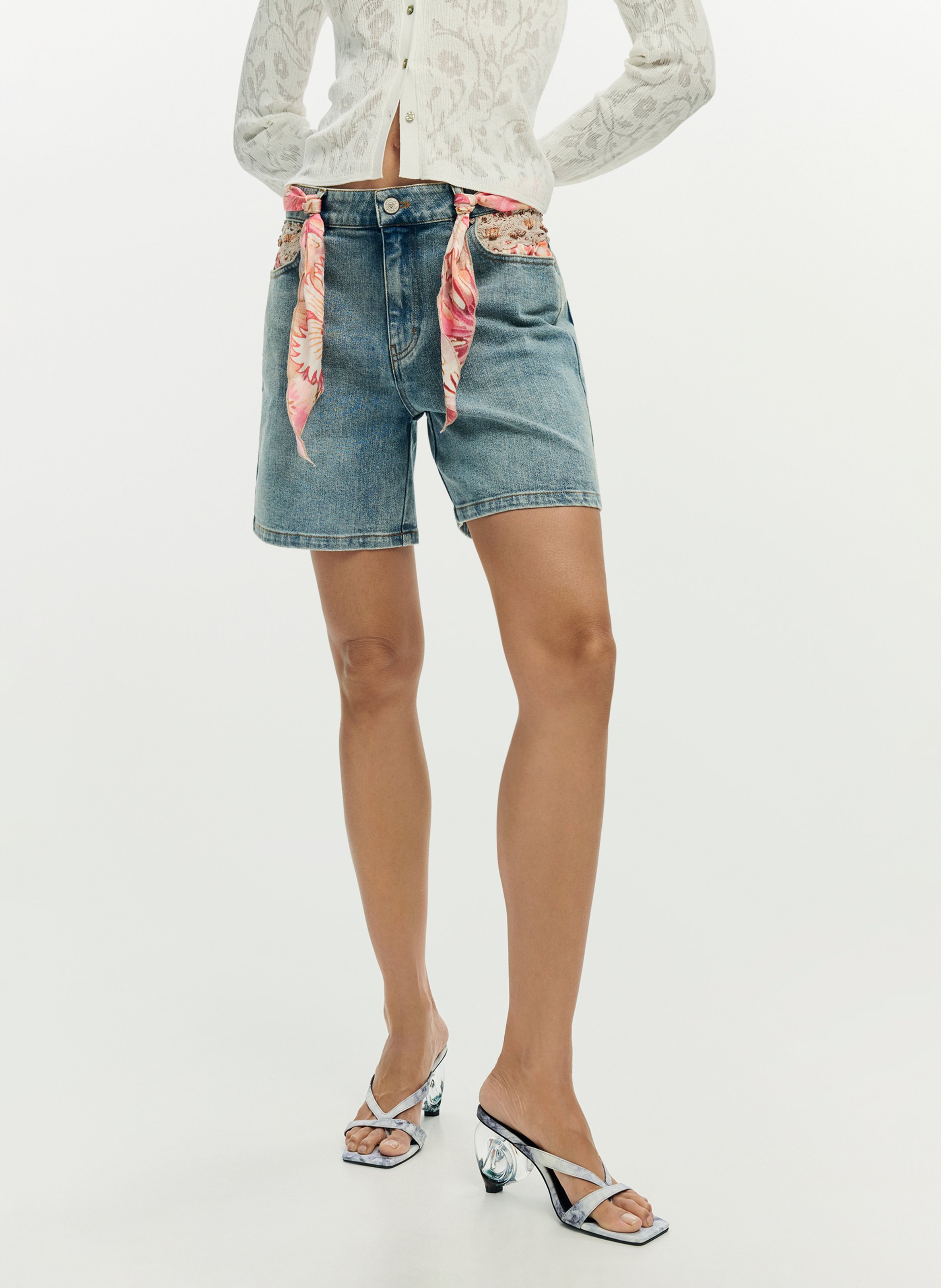 Short droit en coton mélangé DESIGUAL Bleu