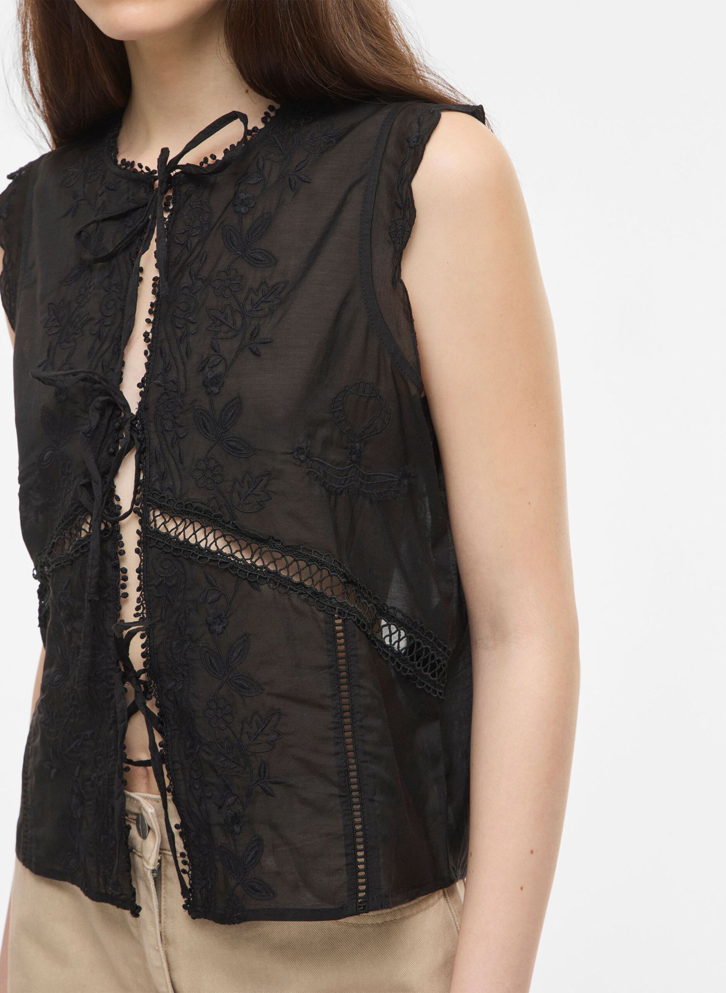 Top brodé droit en coton mélangé ROUGE EDIT Gris