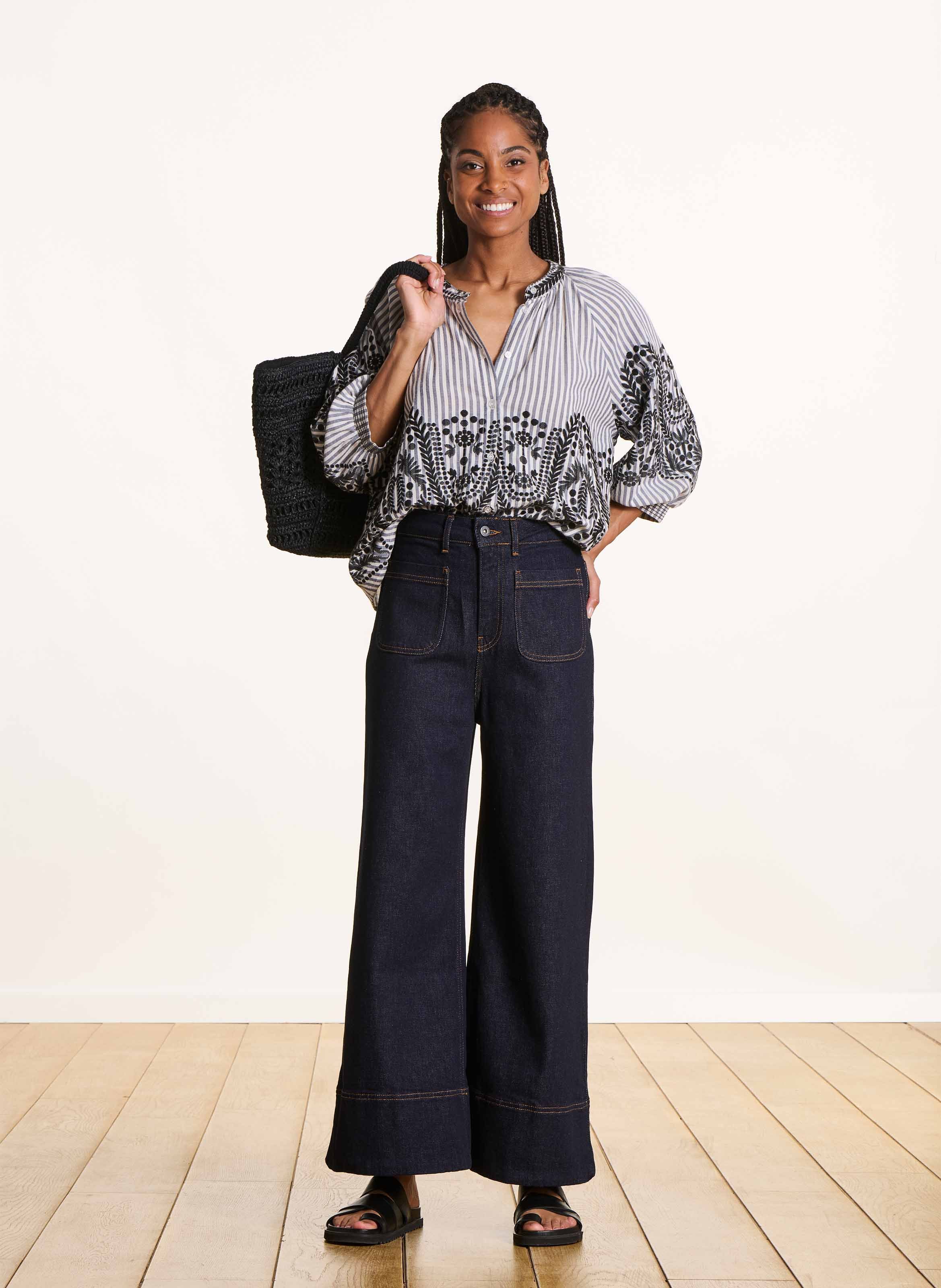 Jean cropped en coton bio mélangé LA FEE MARABOUTEE Bleu