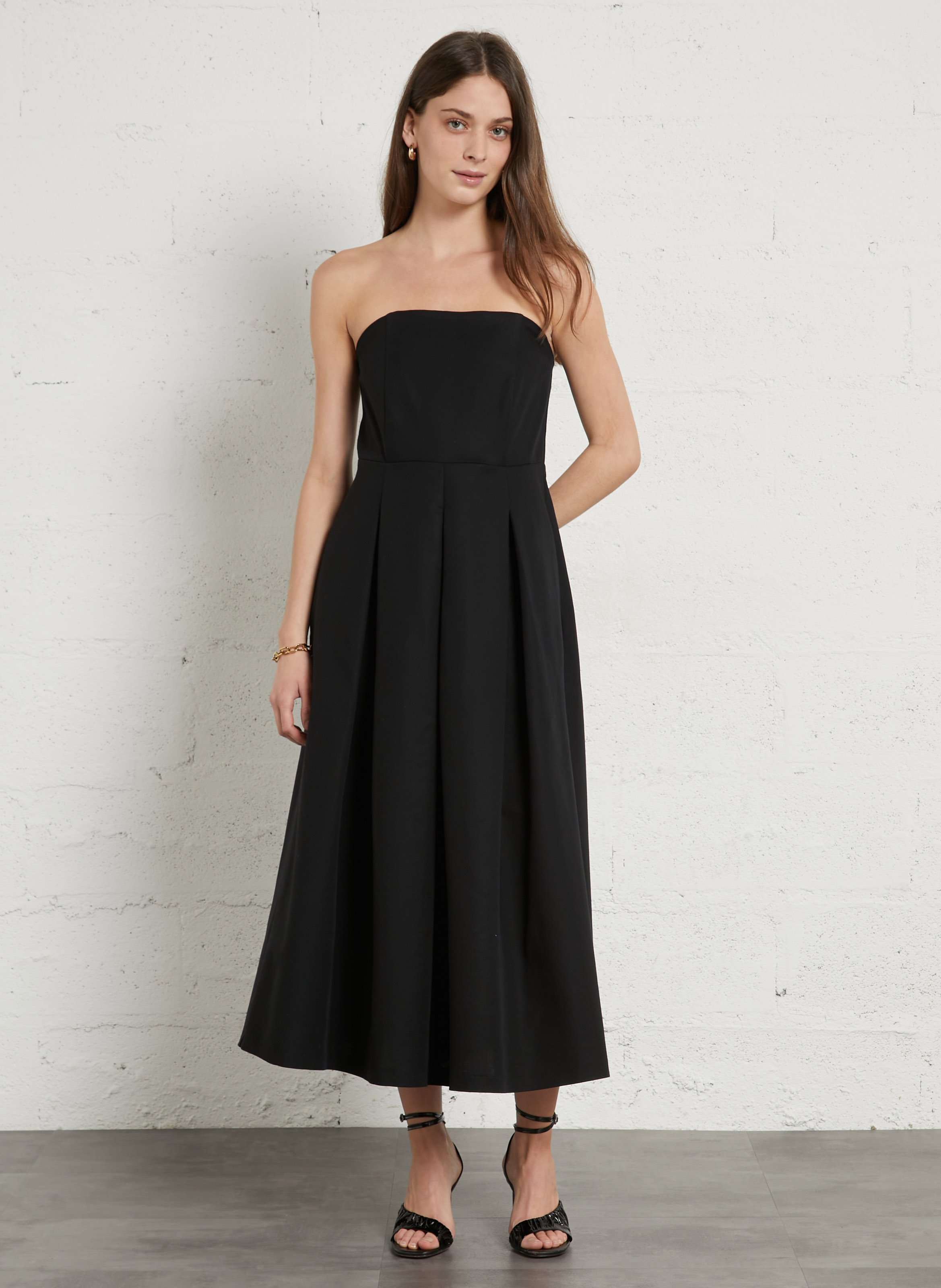 Lange strapless jurk van gemengd katoen MAISON 123 Zwart