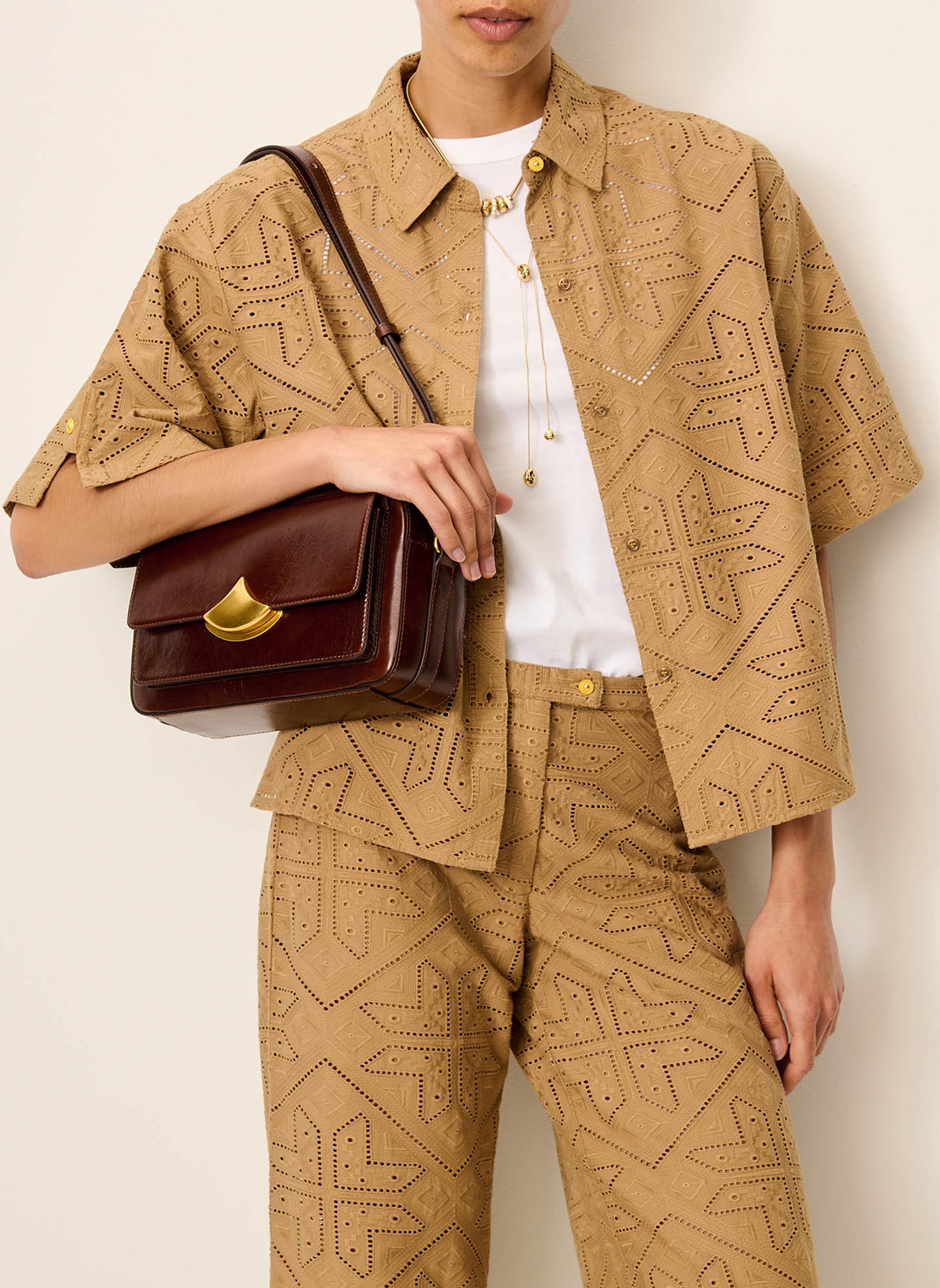 Weites besticktes Baumwollhemd SESSUN Khaki