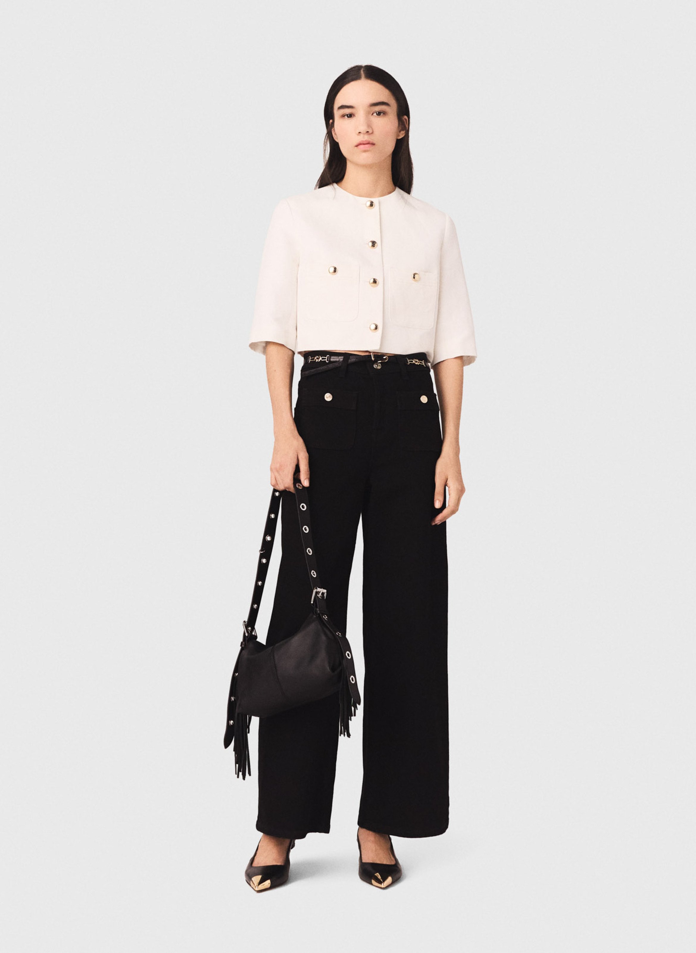 High-rise flared cotton-blend jeans MAJE Black