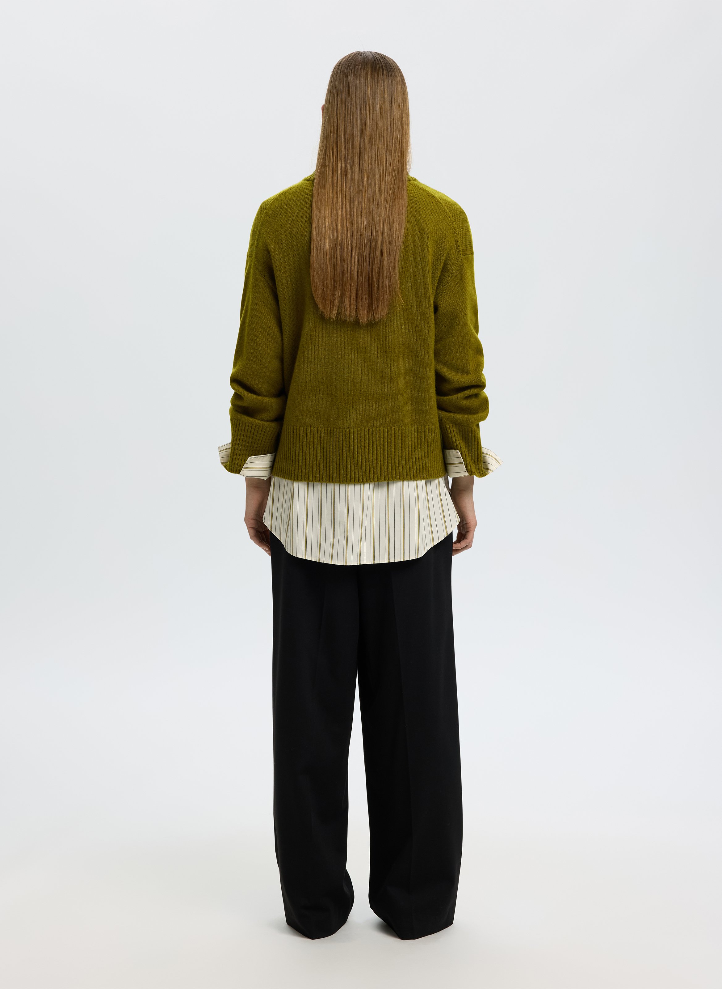 Straight wool and cashmere high-neck sweater | Green SELECTED Women