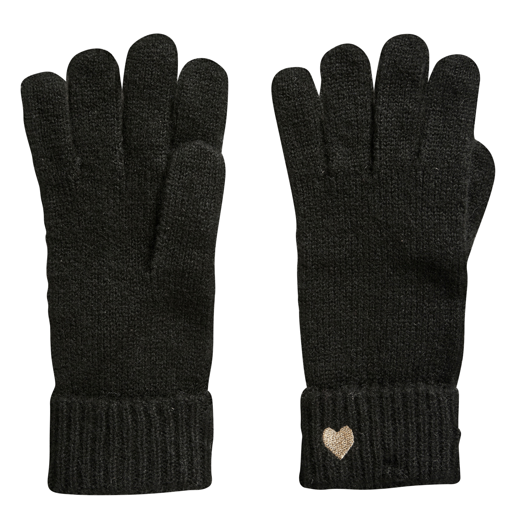 Einfarbige Handschuhe mit Herzstickerei PIECES Schwarz