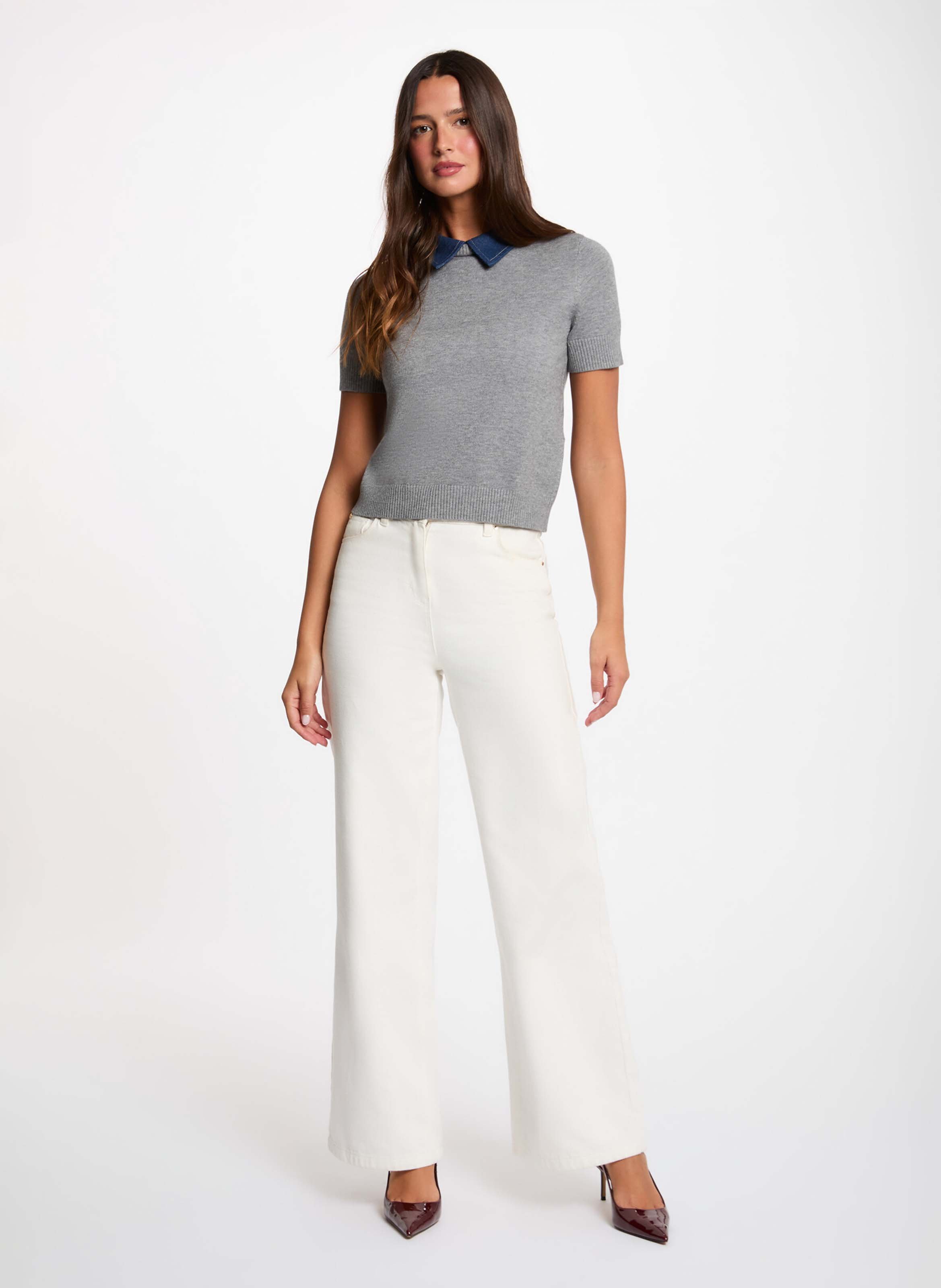 Denim polo neck sweater | Grey MORGAN Women