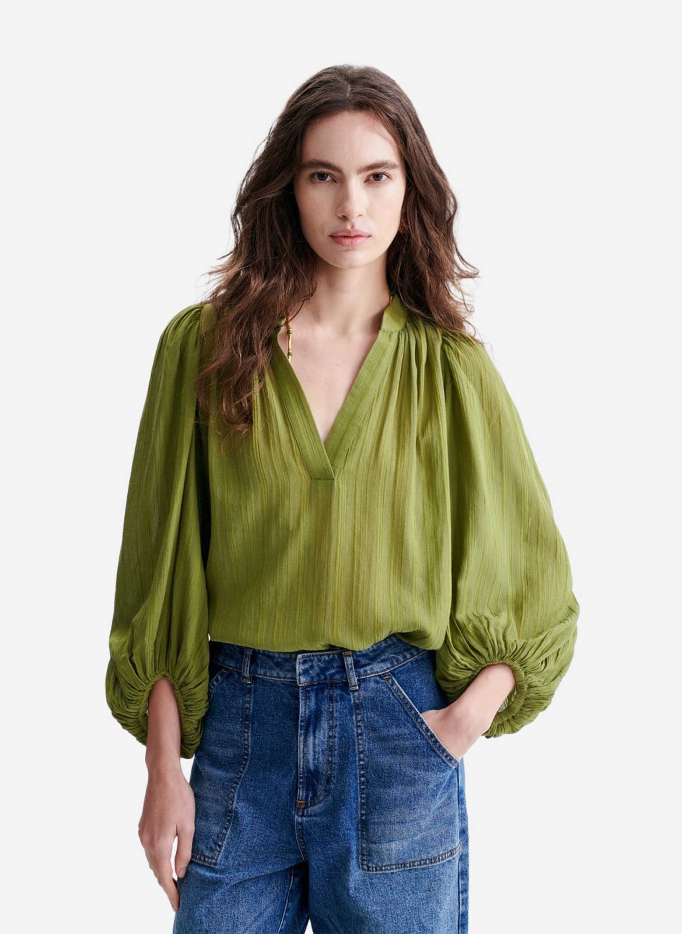Oversized cotton blend blouse VANESSA BRUNO Green
