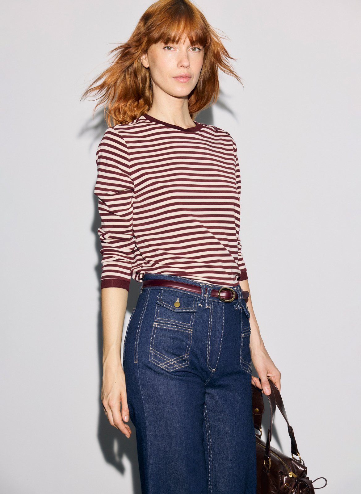 T-shirt manches longues droit col rond rayé GERARD DAREL Rouge