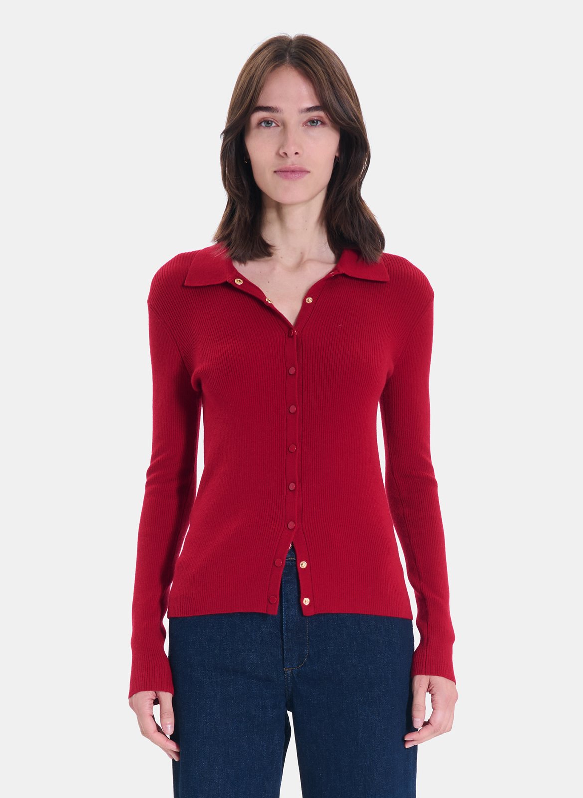 Getailleerd geribbeld vest van fijne gebreide stof ZAPA Rood