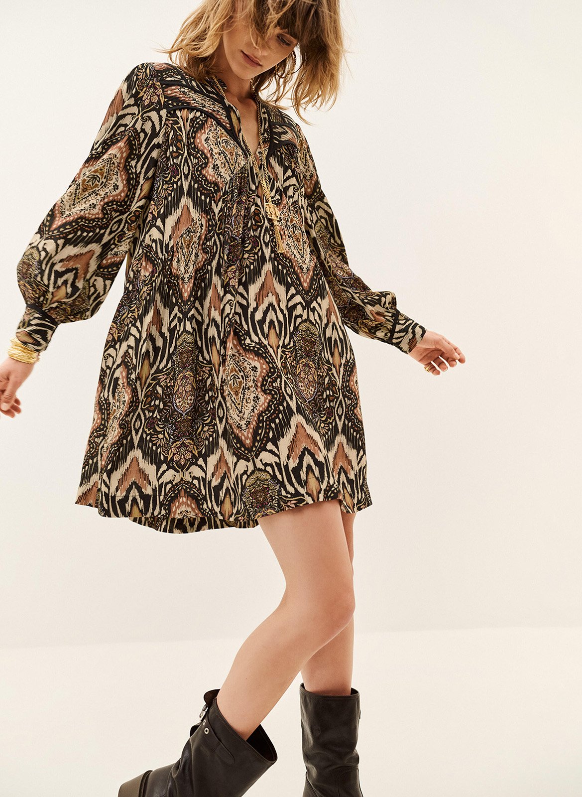 Korte jurk met Tunesische kraag en print BA&SH Zwart