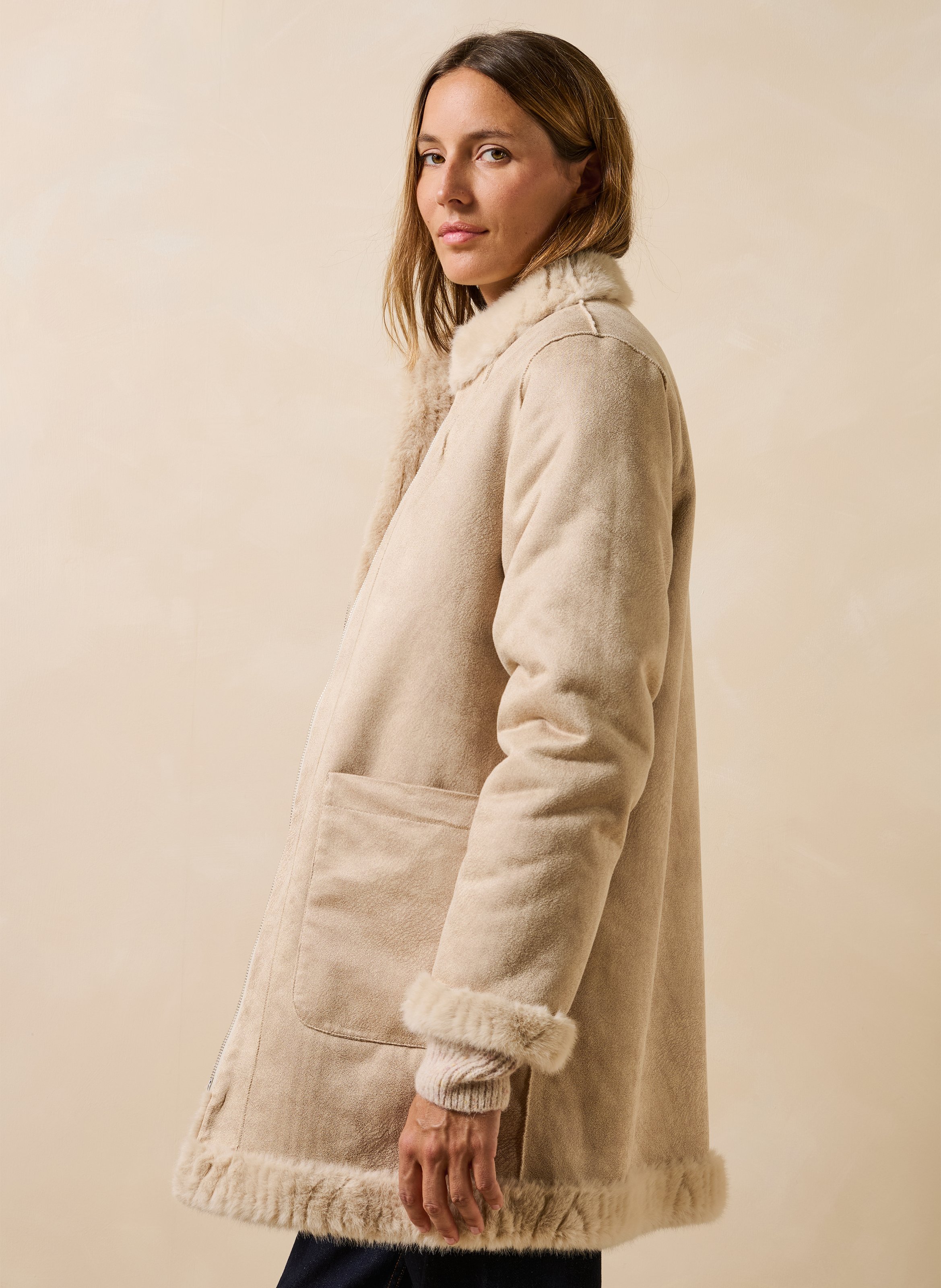  Manteau mi-long en fausse fourrure LA FEE MARABOUTEE Blanc