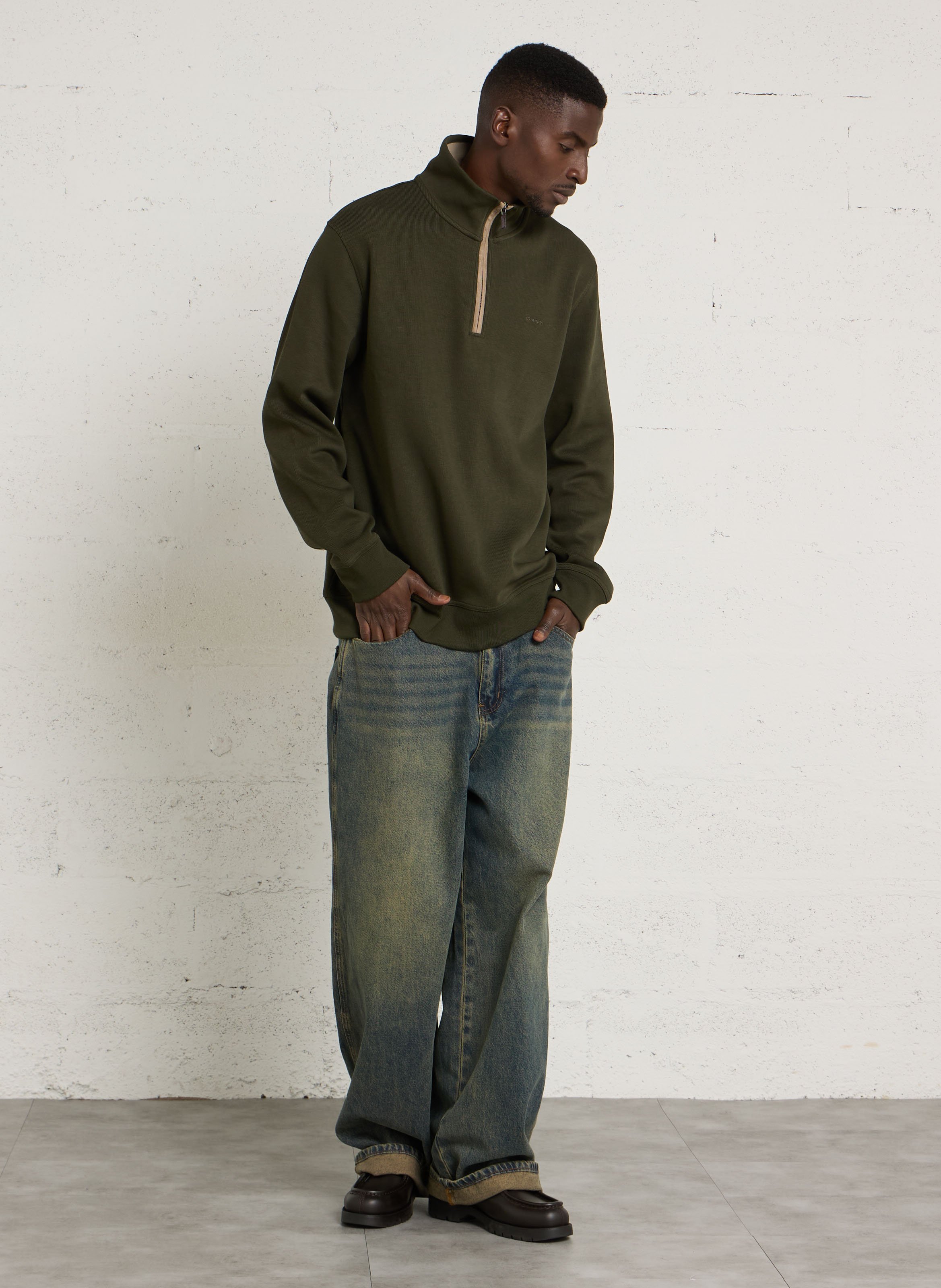 Cotton sweater with polo collar GANT Green