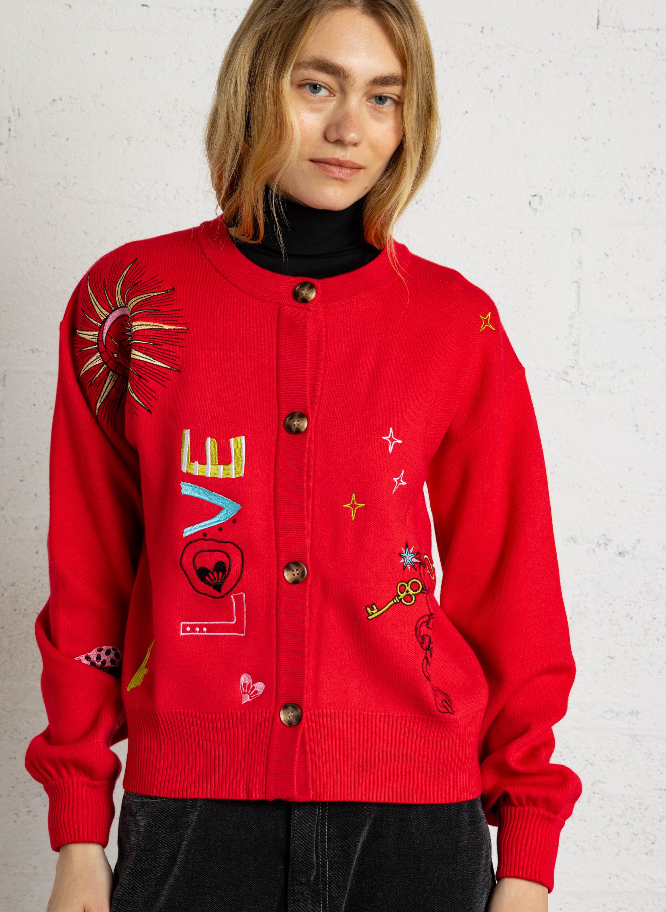 Recht gilet met ronde hals en borduursel NEVER FULLY DRESSED Rood