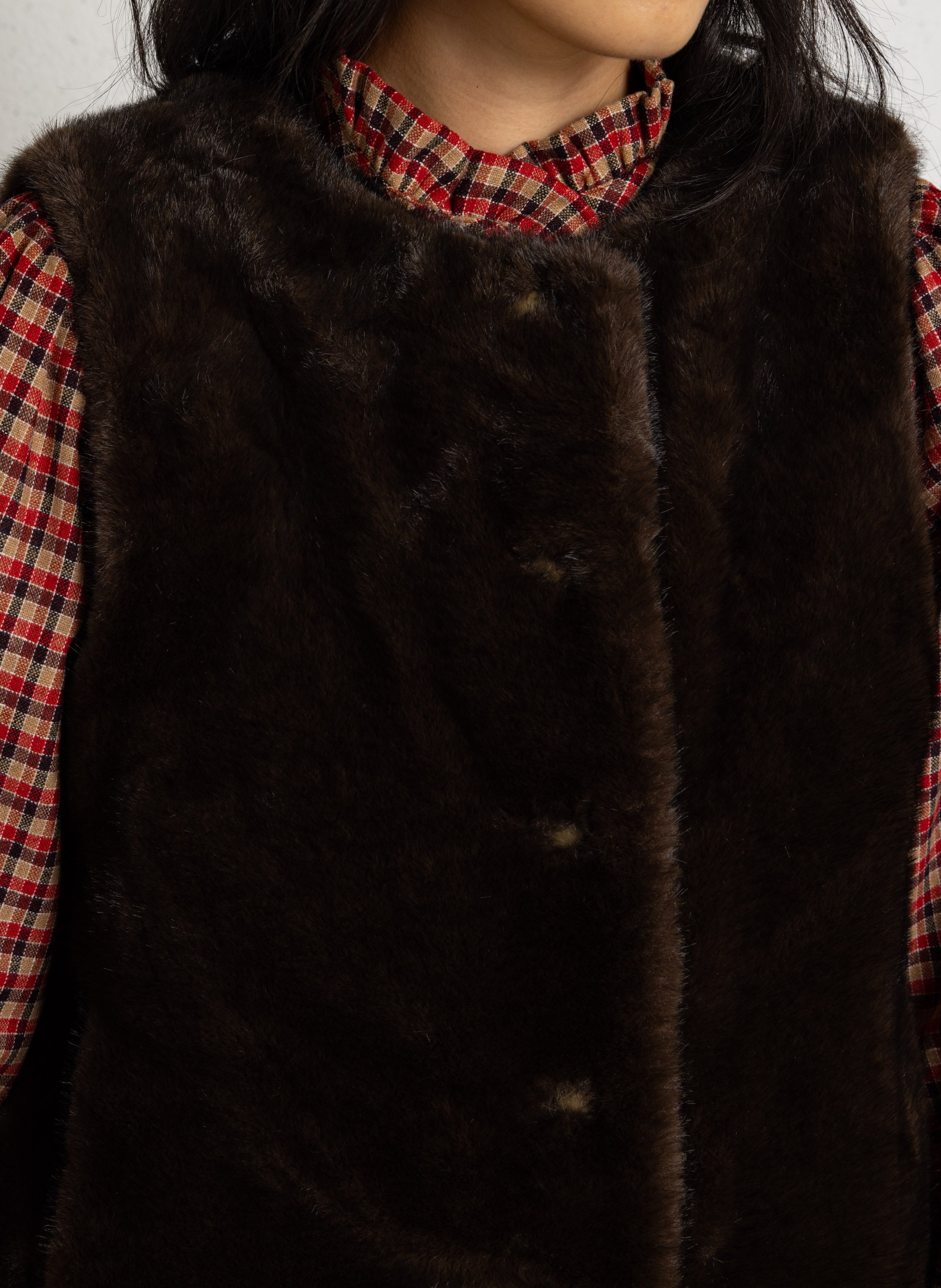 Straight faux fur sleeveless jacket MAISON 123 Brown