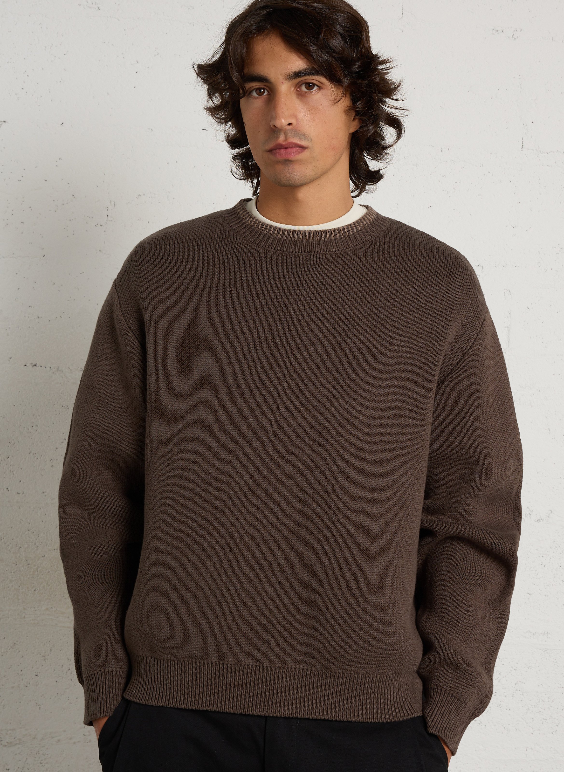 Pull ample col rond en coton MINIMUM Marron