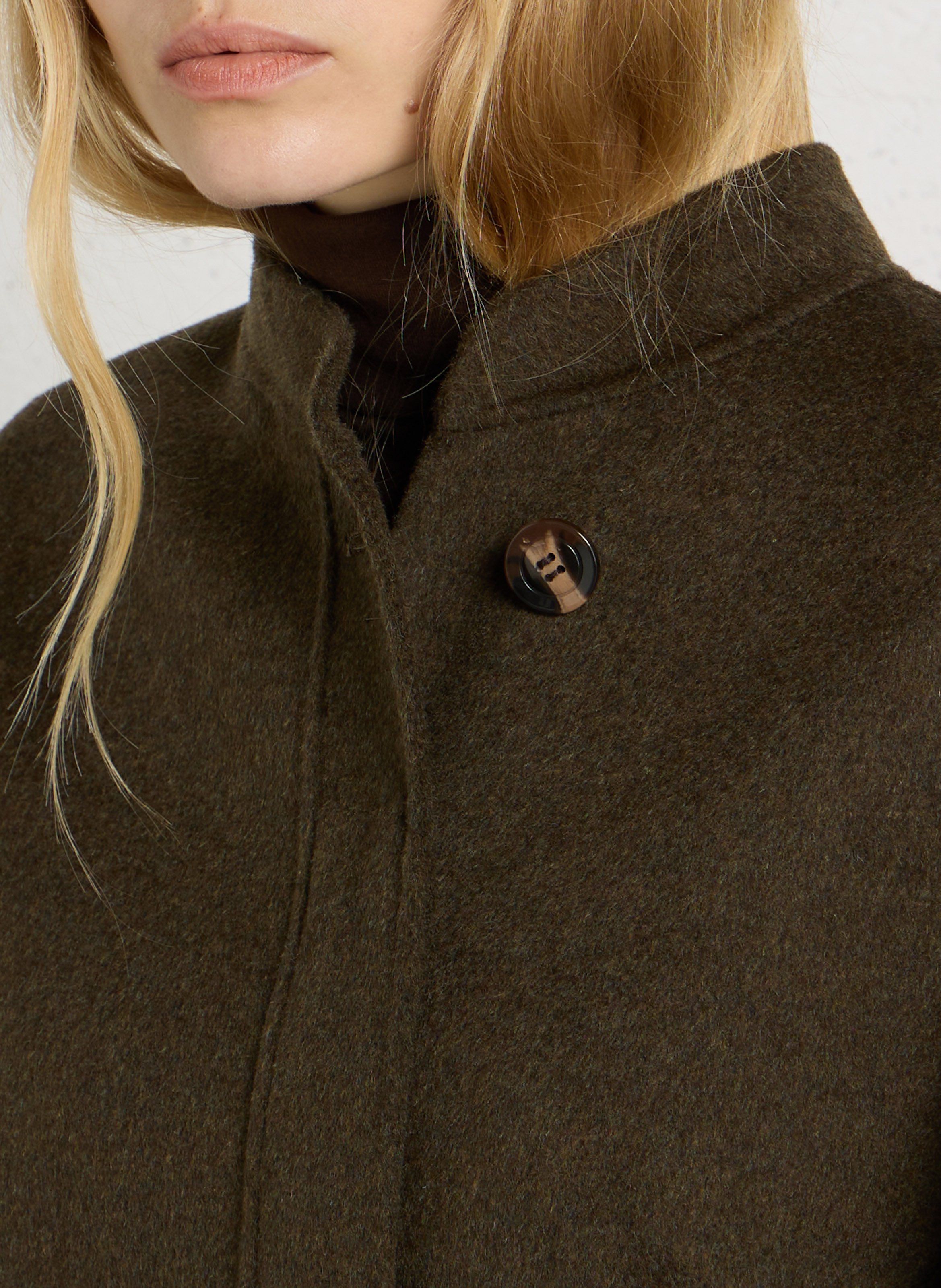 Manteau col rond en laine mélangée  SOEUR Kaki