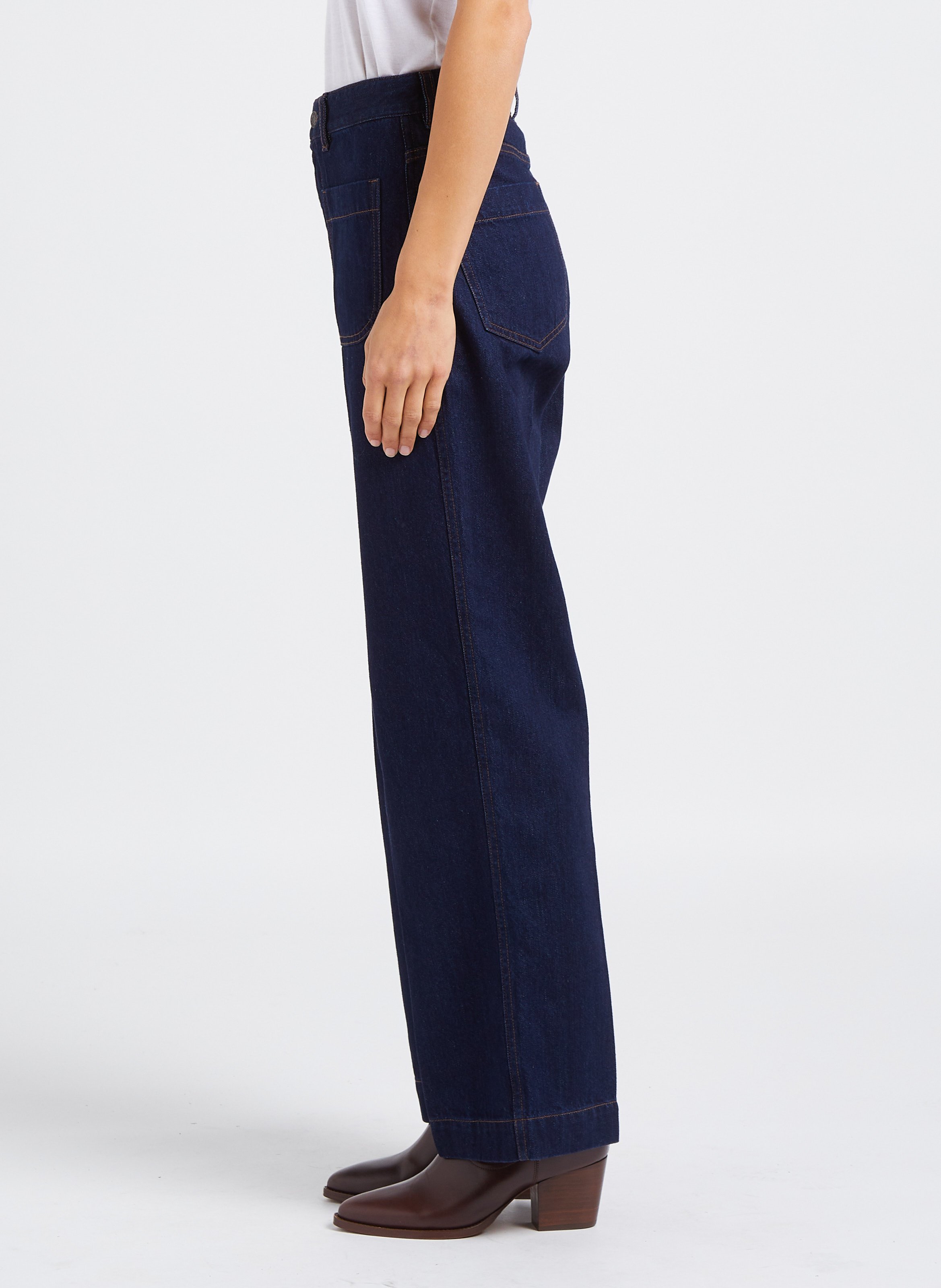 Jean droit taille haute en coton LAB DIP Bleu