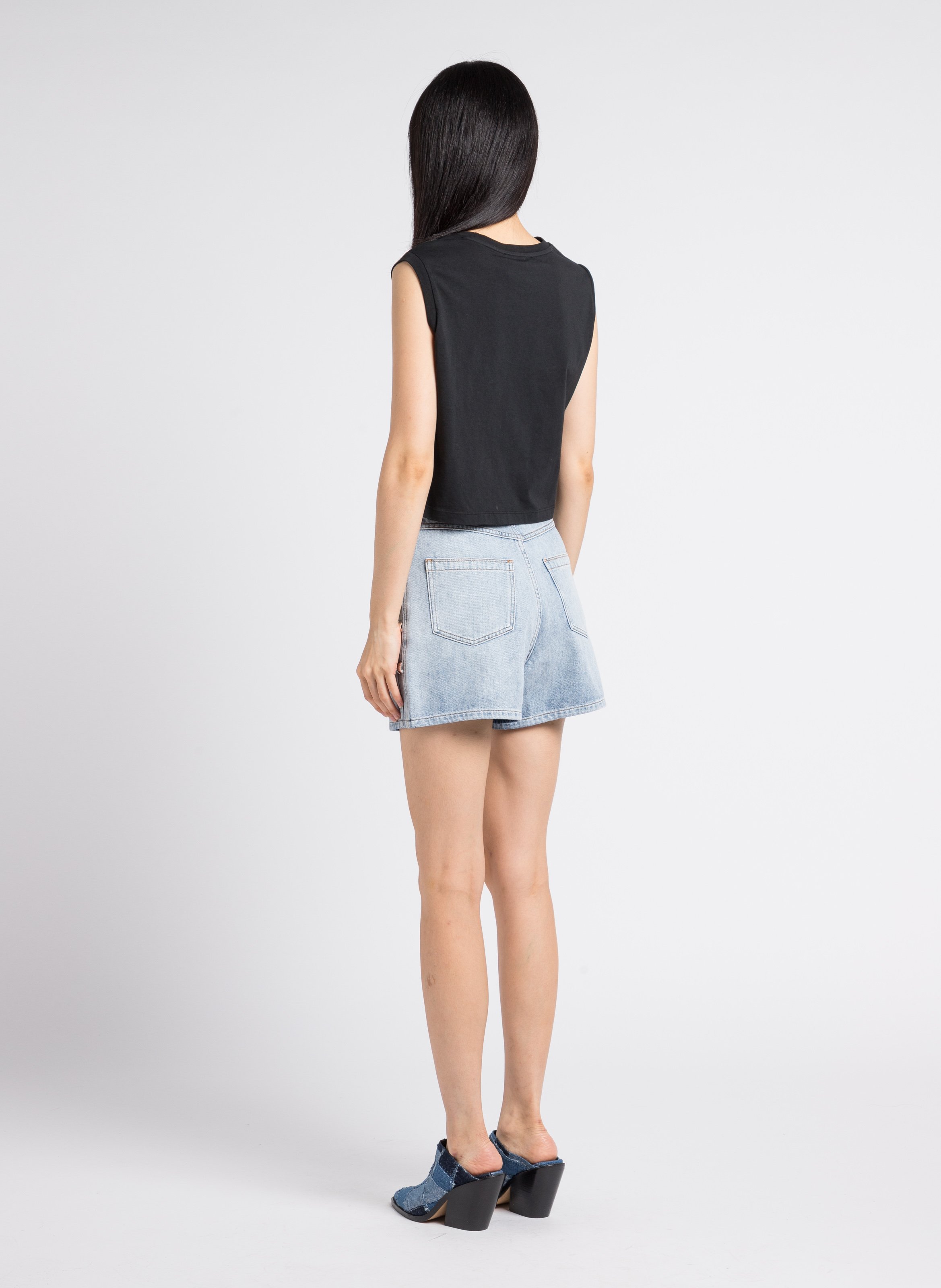 Straight high-rise cotton denim shorts with studs IRO Blue