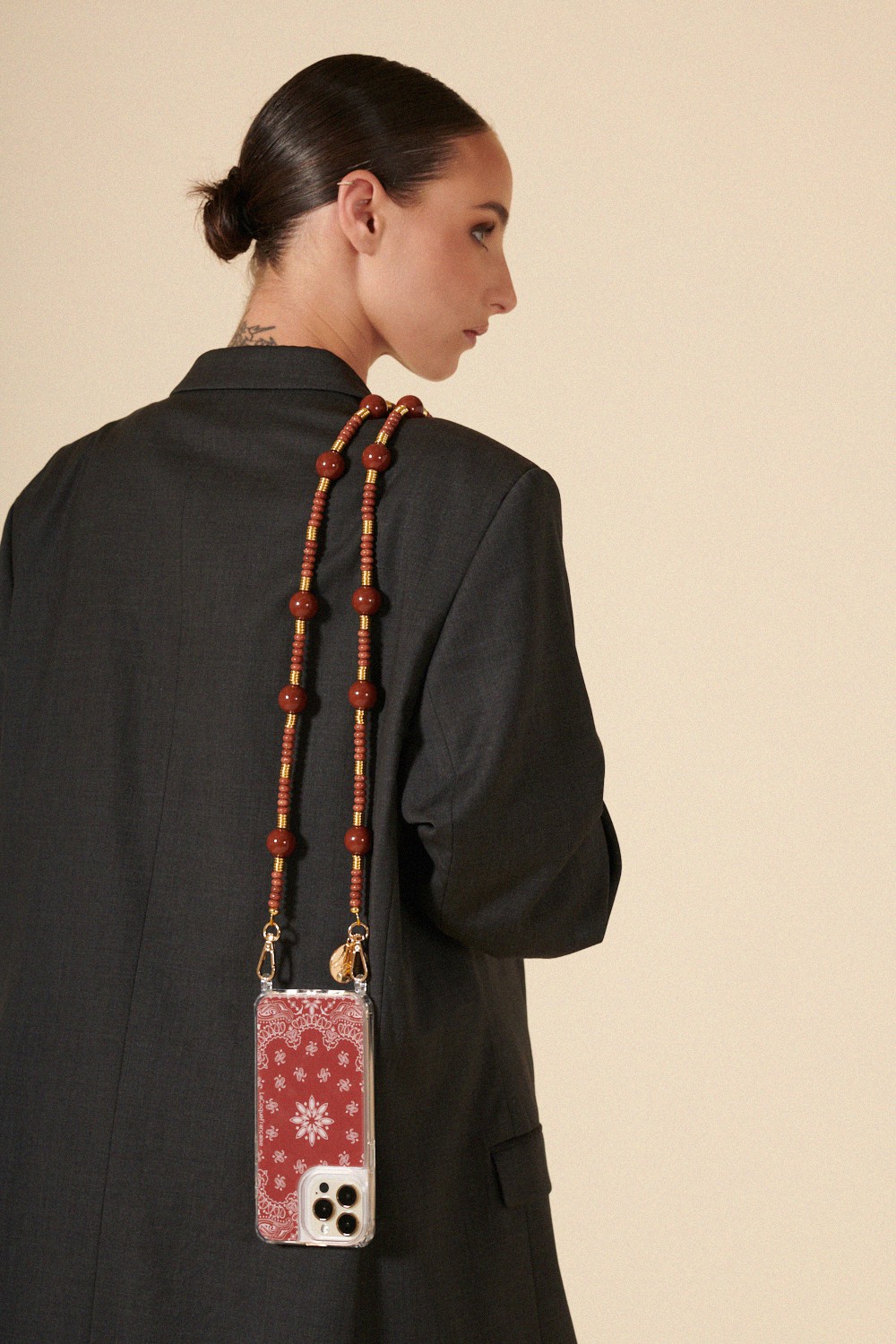 Beaded phone chain LA COQUE FRANCAISE Brown