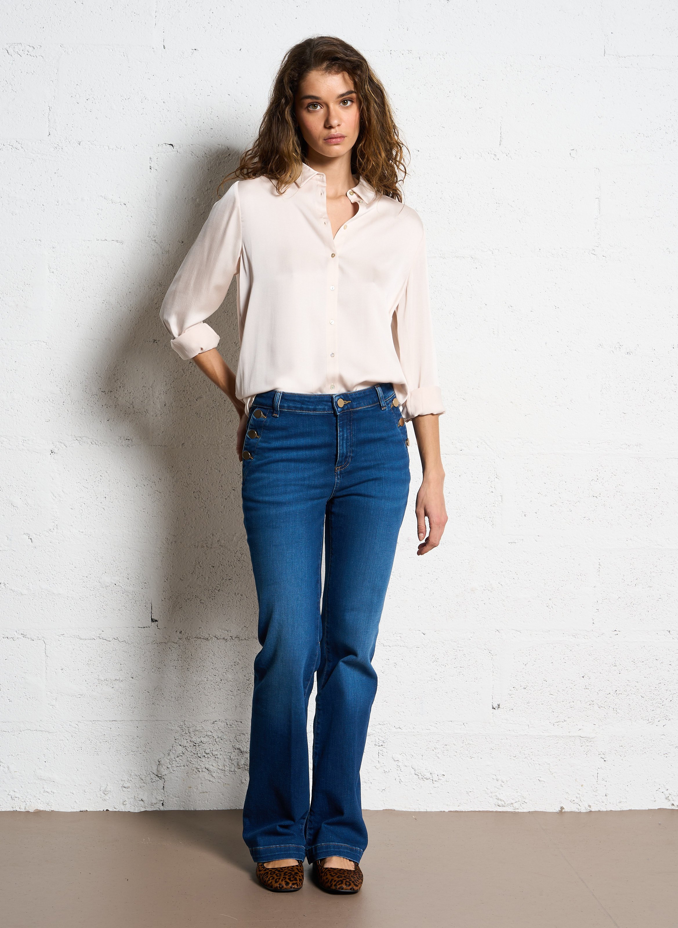 Chemise droite col classique satinée MAISON 123 Beige