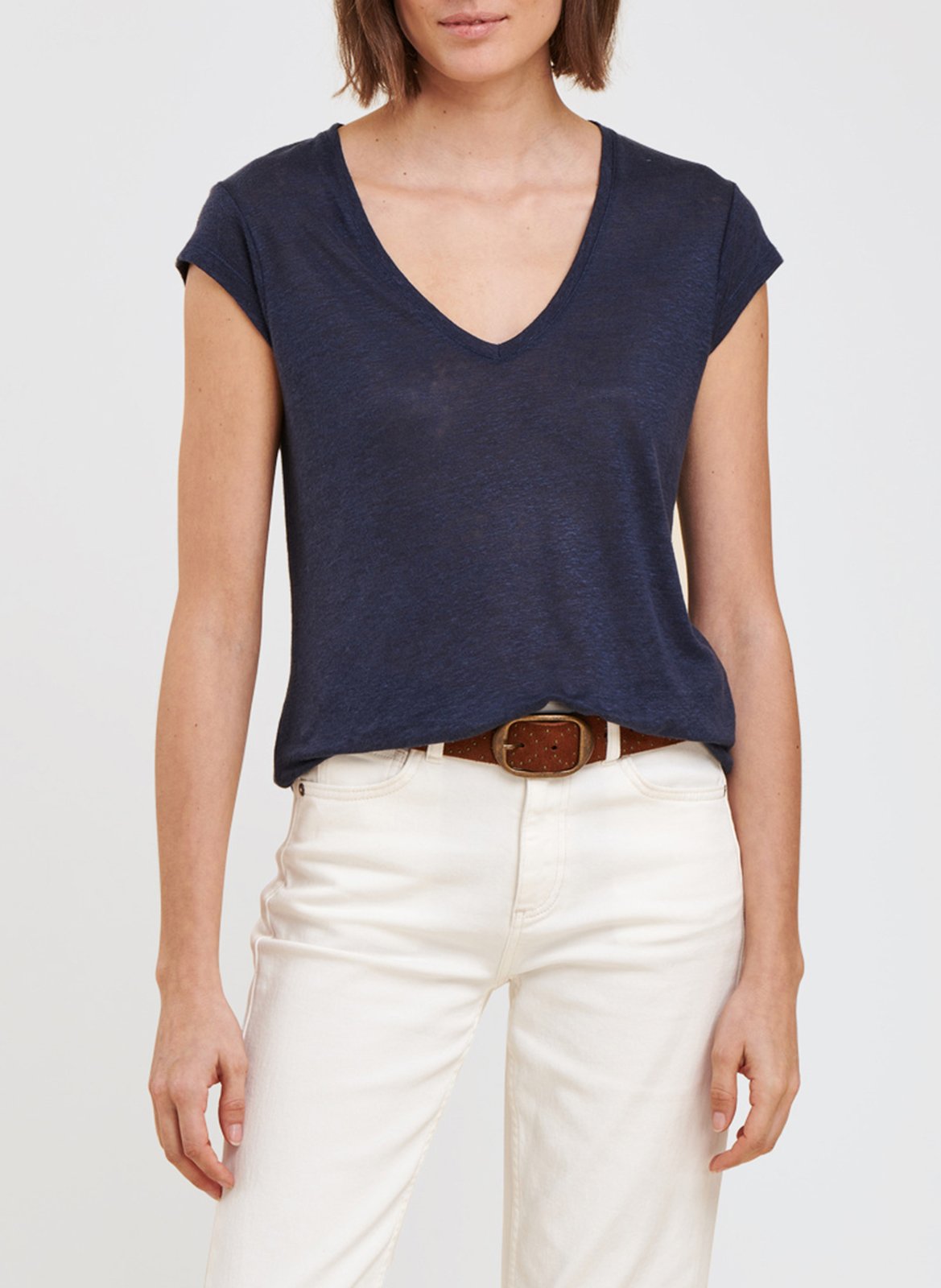 V-neck linen T-shirt LA FEE MARABOUTEE Blue
