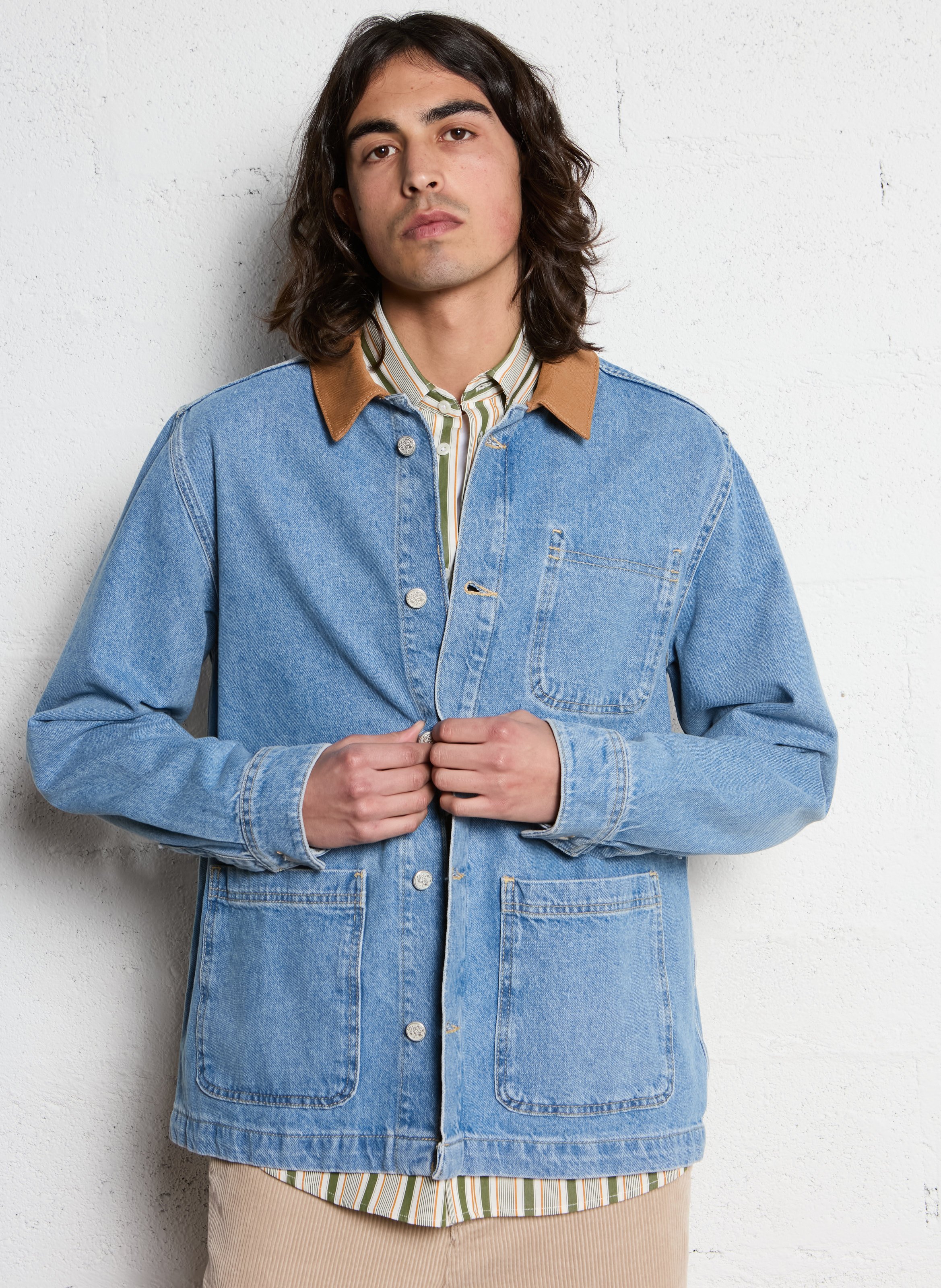 Straight cotton jacket LES DEUX Blue