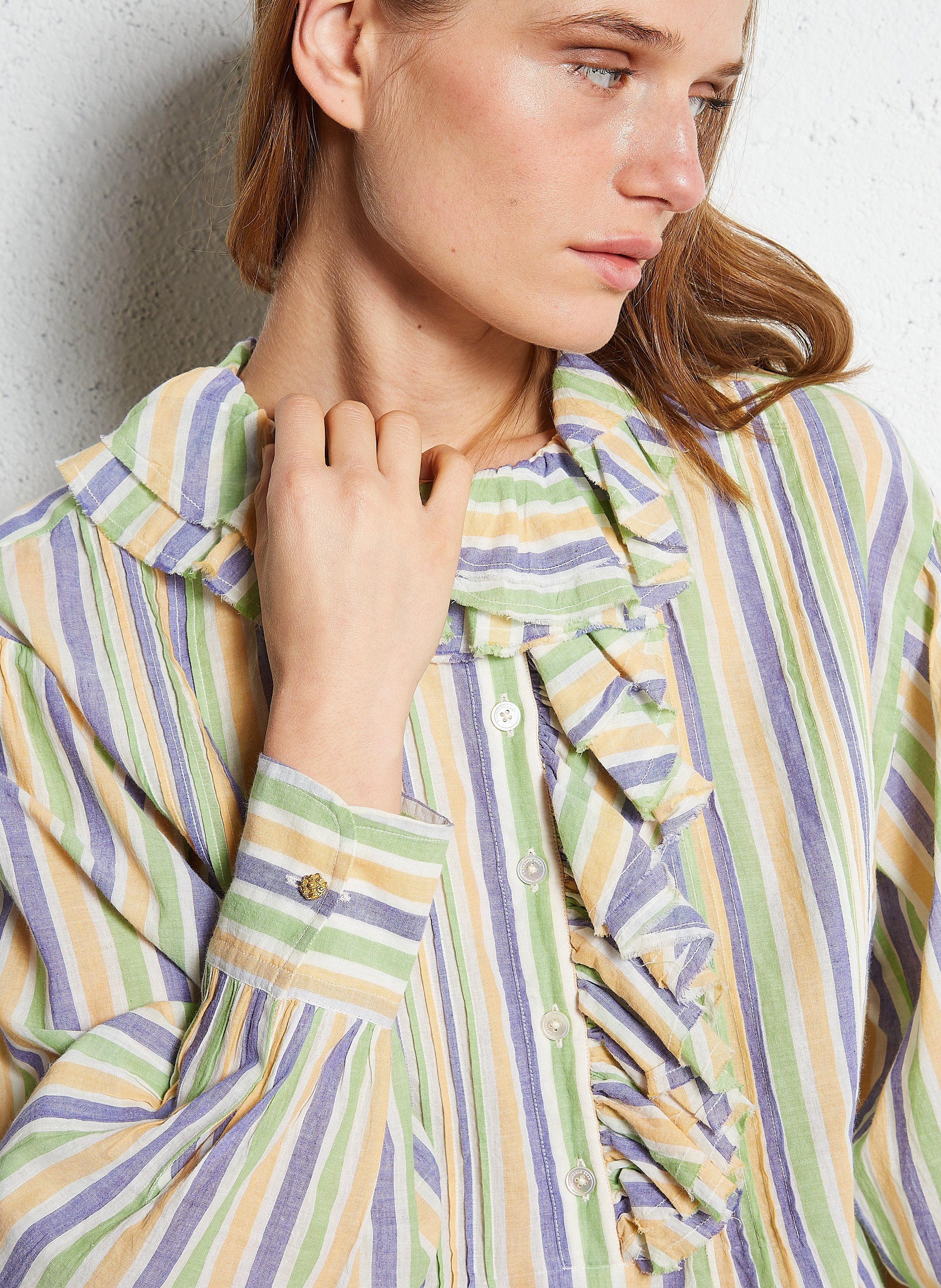 Gestreiftes Blusenshirt mit Volants und Rundhalsausschnitt LAURENCE BRAS