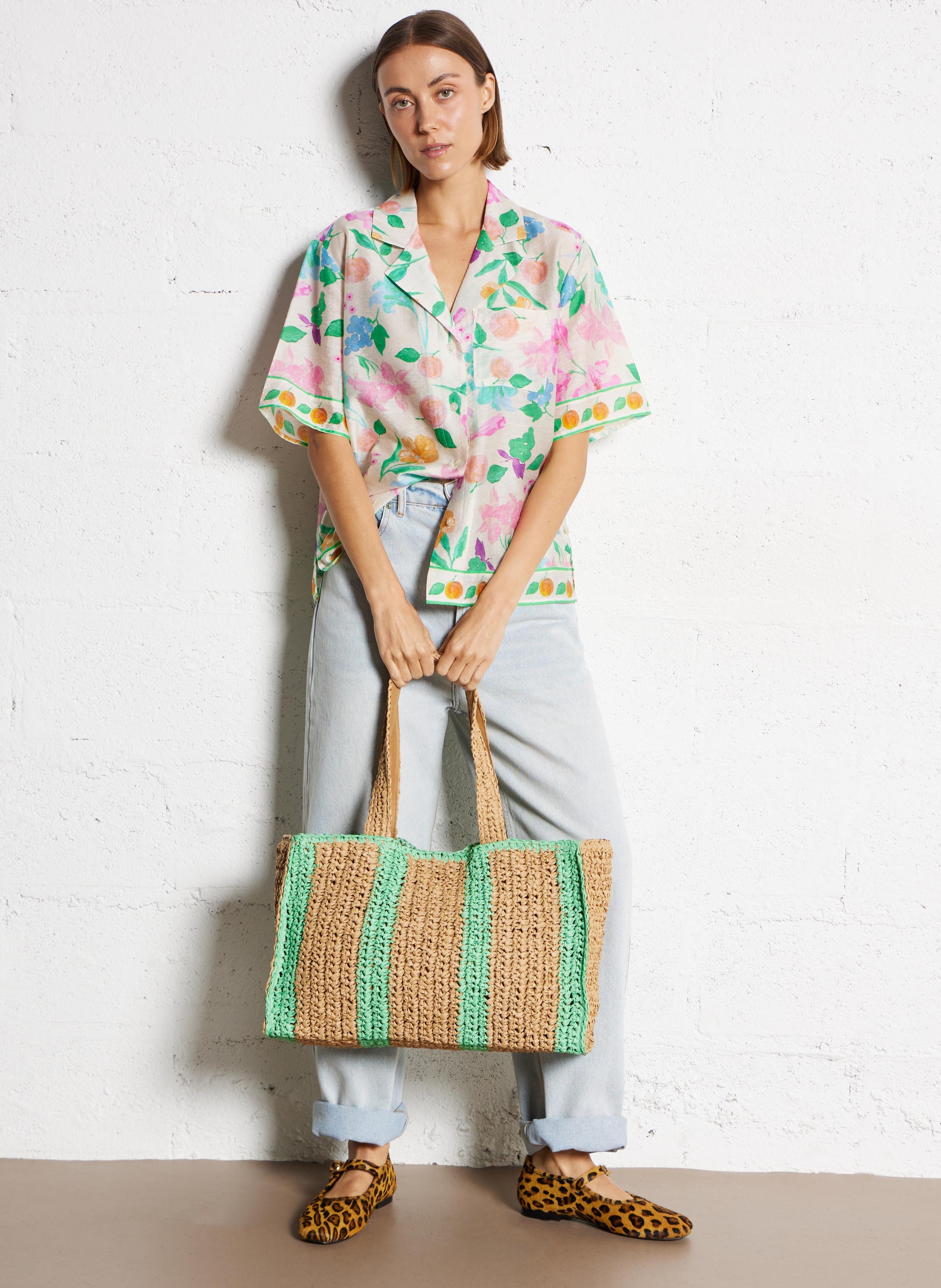 Straw tote bag PIECES Beige