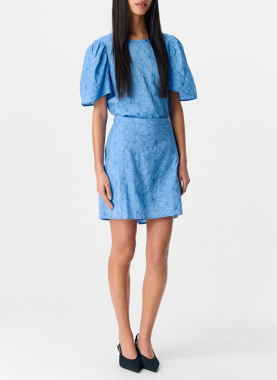 Embroidered short skirt OBJECT Blue