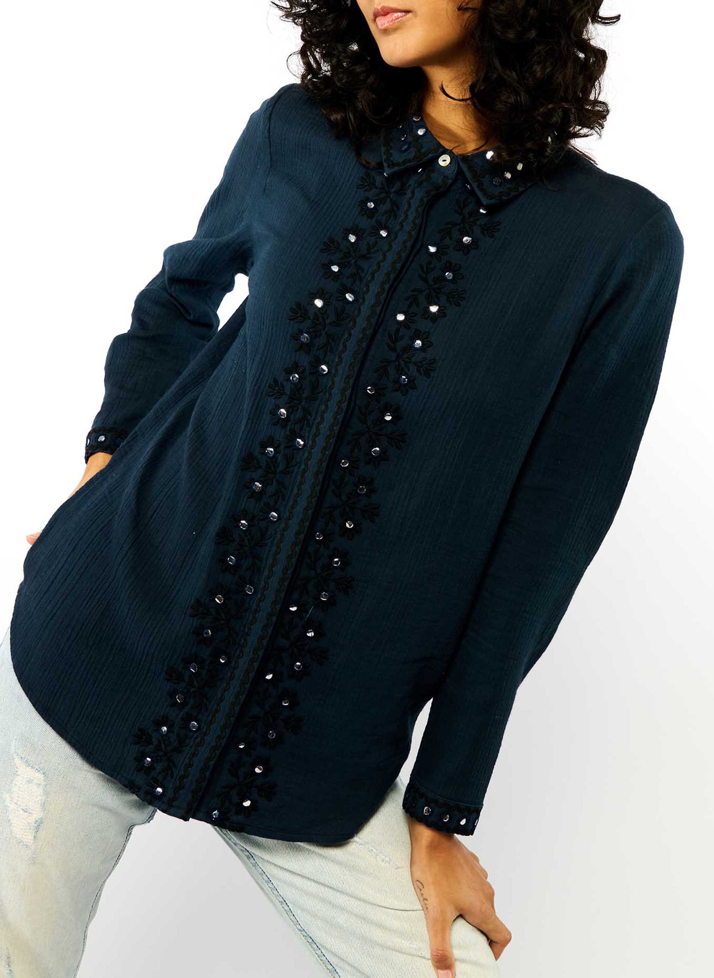 Cotton shirt with classic collar WILD Blue