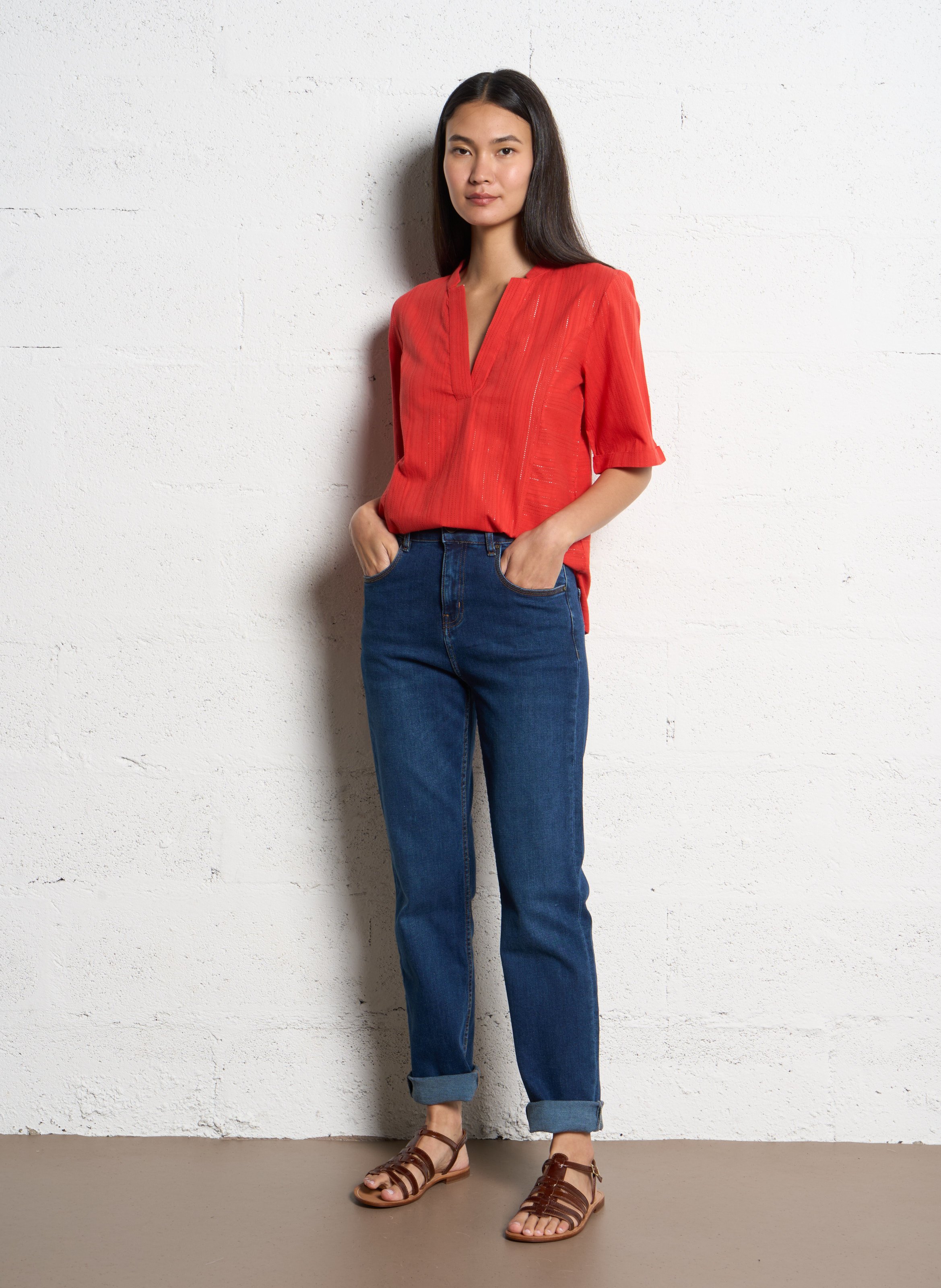 Tunisian collar blouse with metallic threads VILA Red