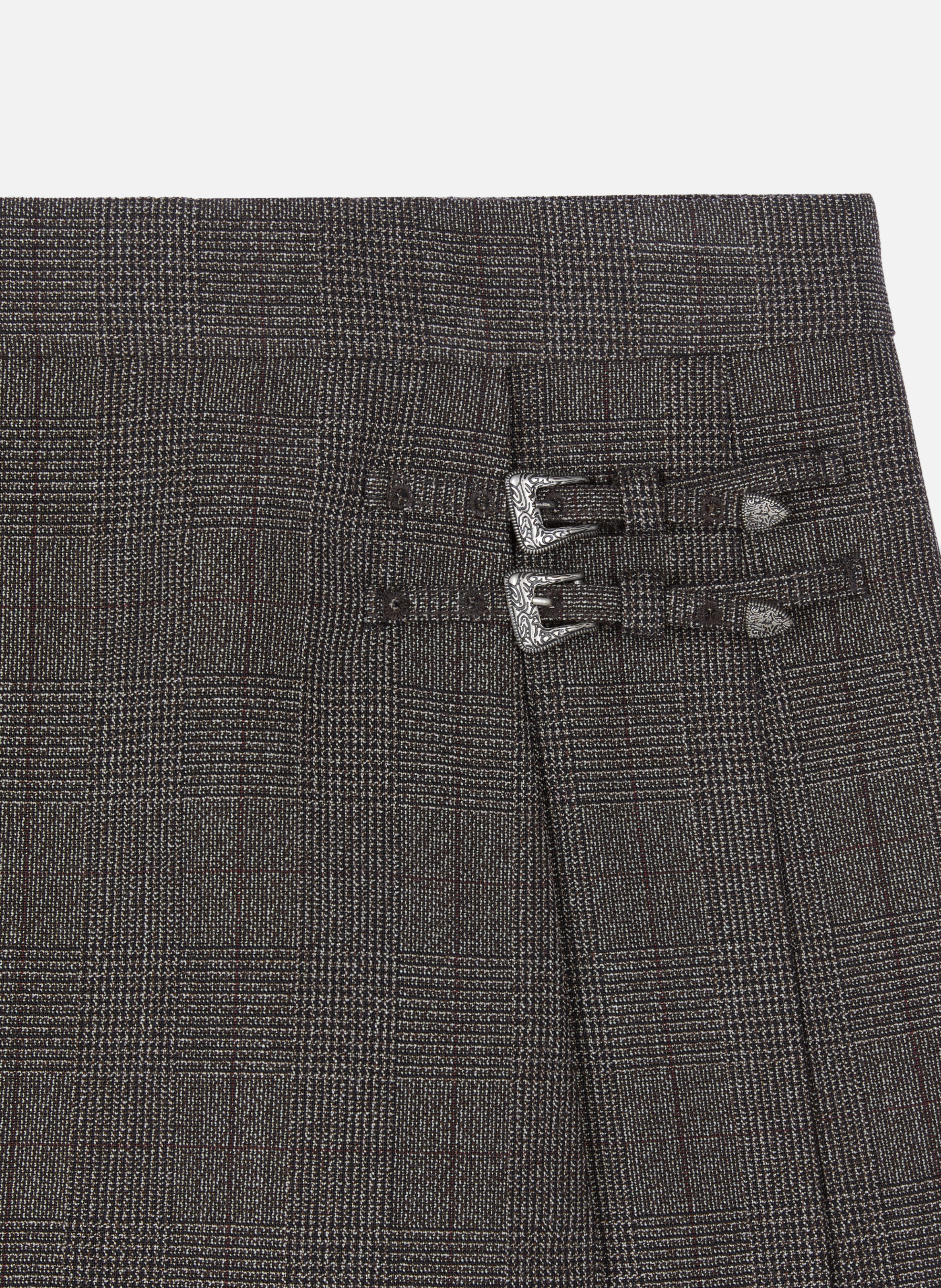 Short pleated Prince of Wales check wool wrap skirt THE KOOPLES Brown