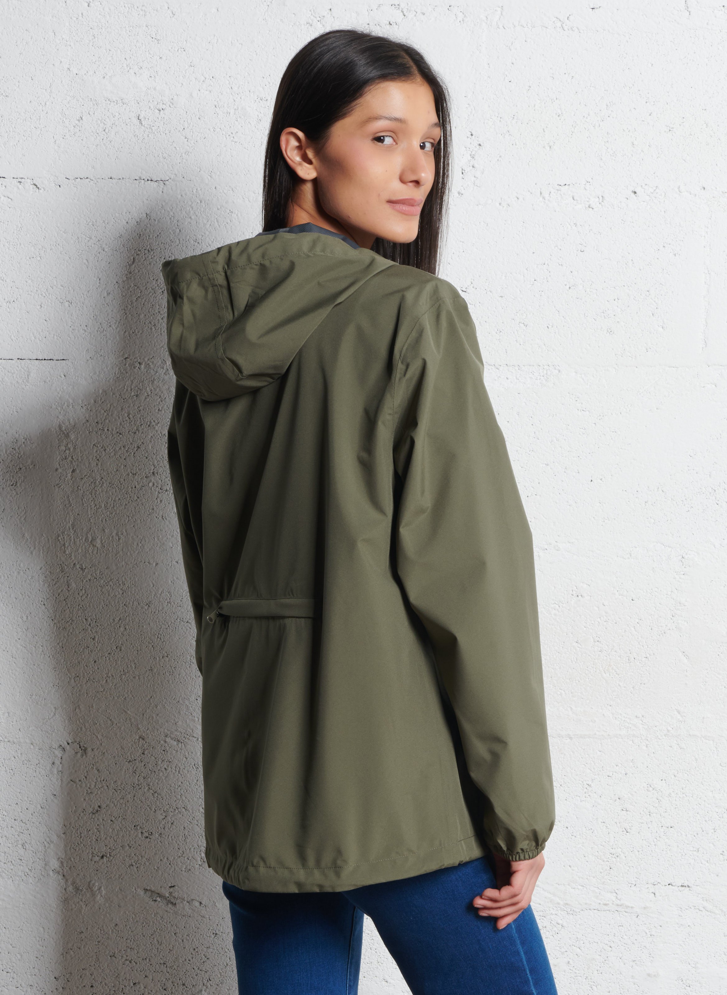 Cropped waterproof coat with hood FLOTTE Green