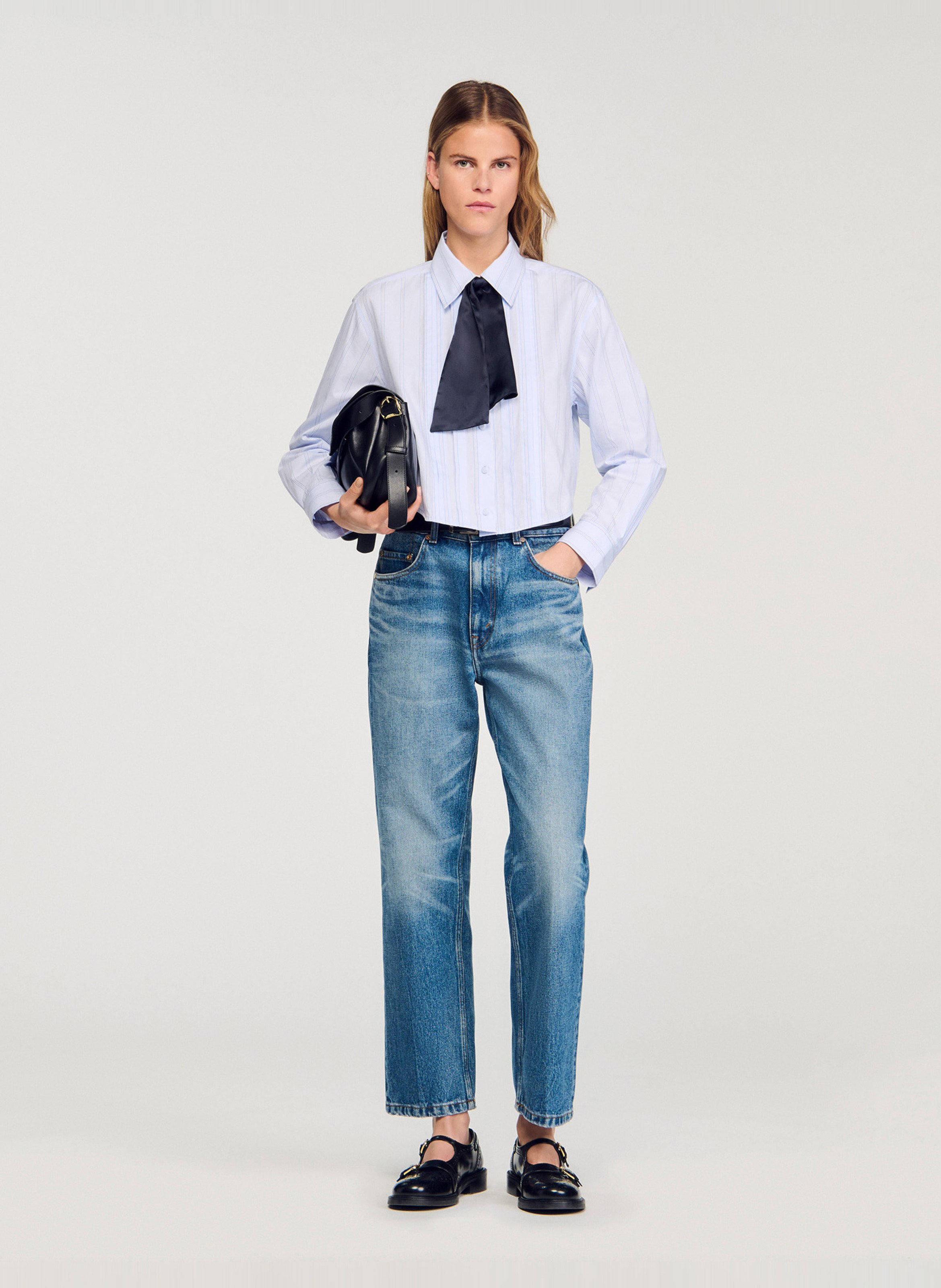 Short striped shirt with tie collar SANDRO Blue