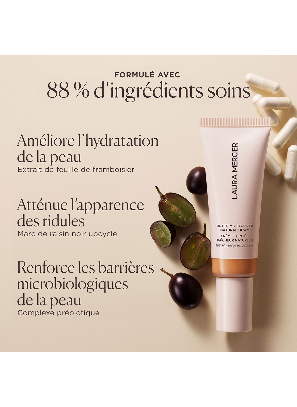 TINTED MOISTURIZER NATURAL DEWY SPF 30 LAURA MERCIER 3w palomino