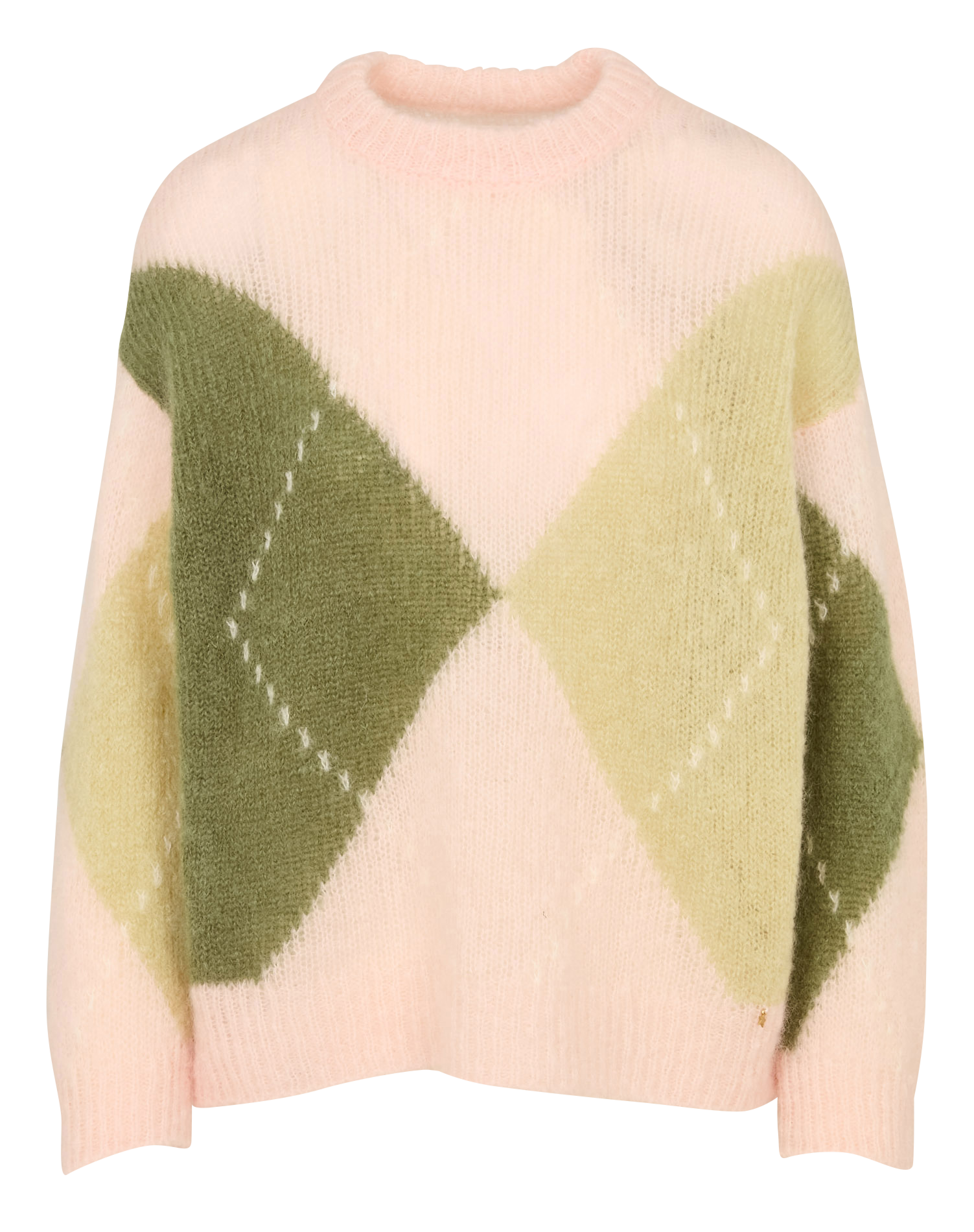 Oversized diamond pattern wool blend sweater DES PETITS HAUTS Pink
